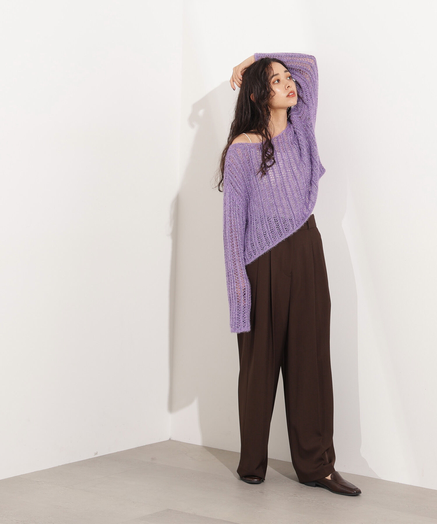  「クロップド透かし編みニット」|ニット・セーター|