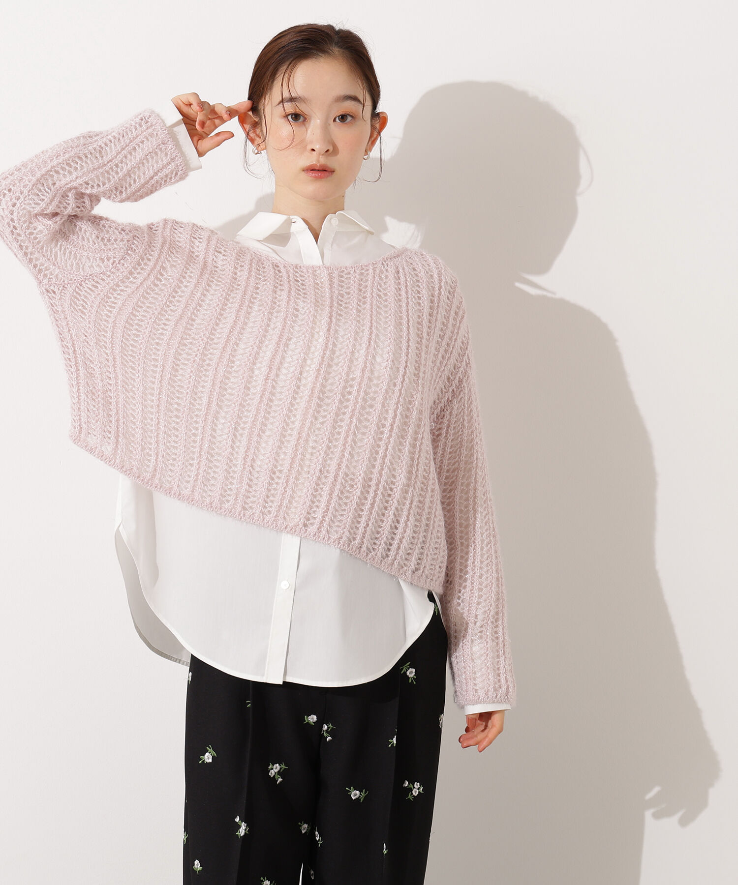  「クロップド透かし編みニット」|ニット・セーター|