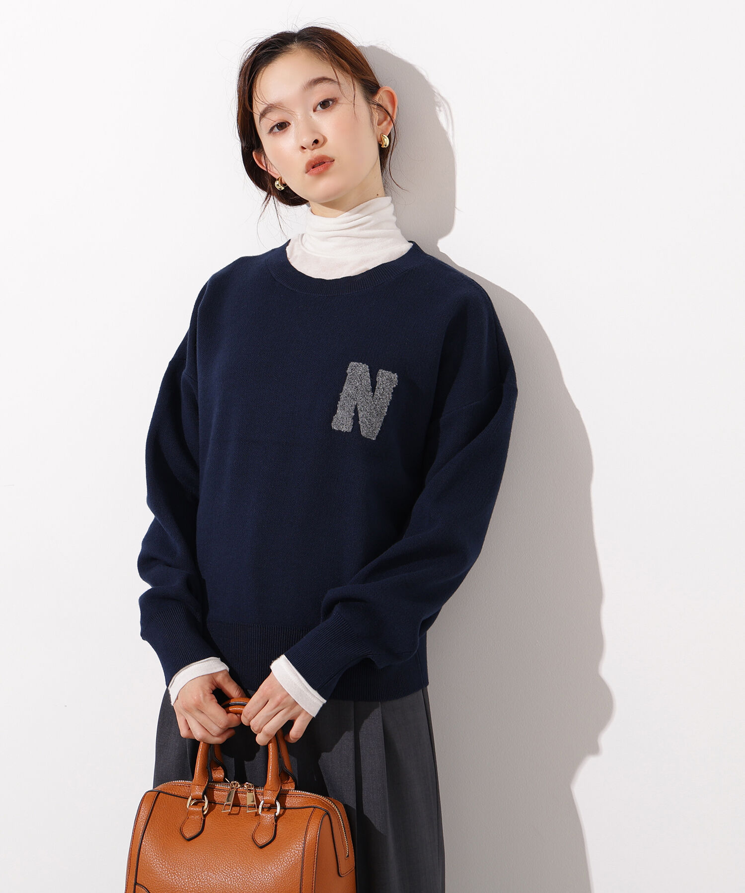  「スウェットライクロゴニット」|ニット・セーター|ネイビー