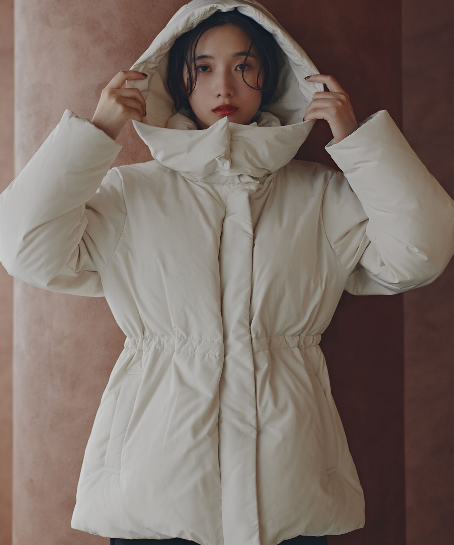  「フーデットミドルダウン」|ブルゾン・スタジャン|オフホワイト1