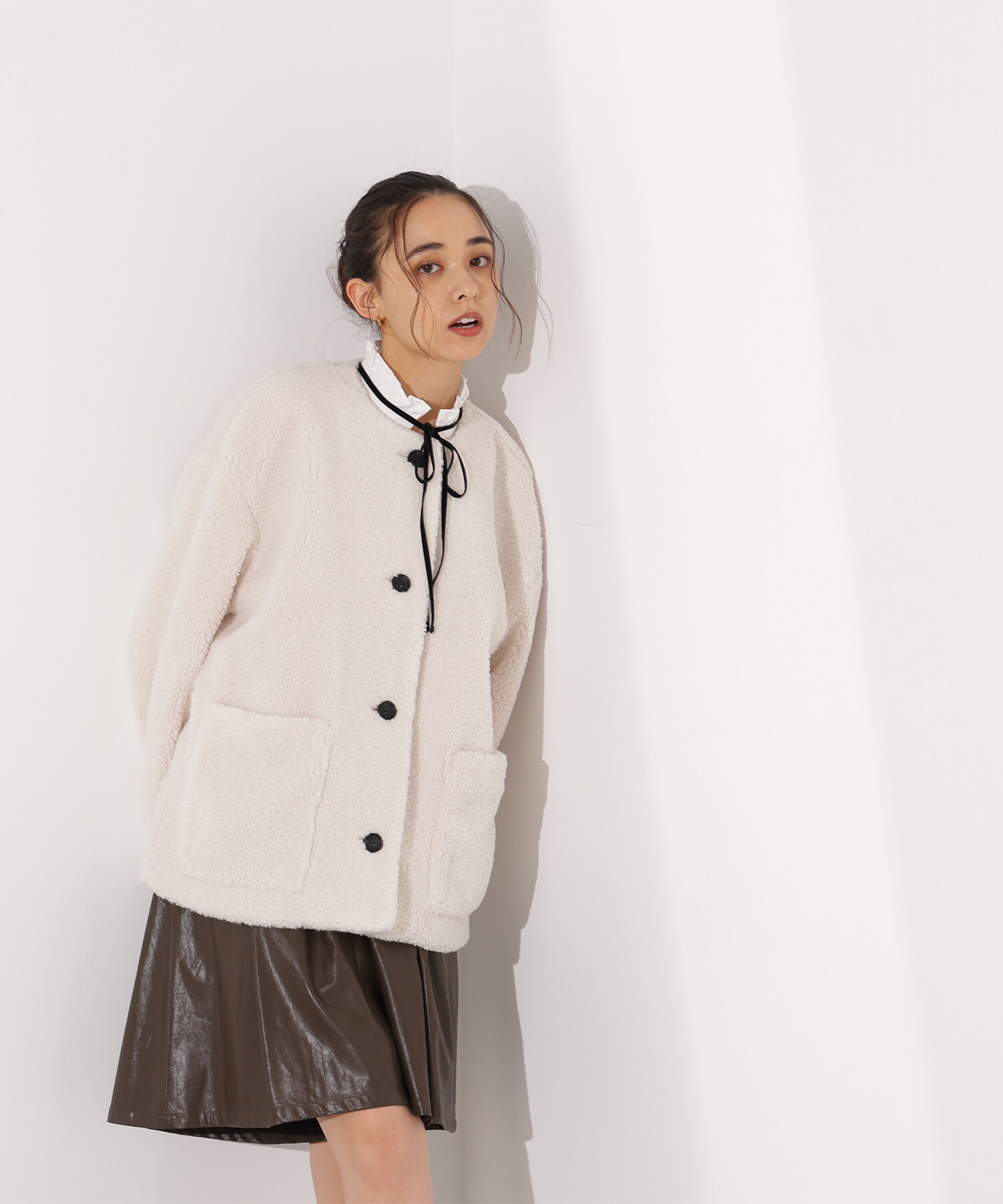  「ノーカラーボアブルゾン」|ブルゾン・スタジャン|