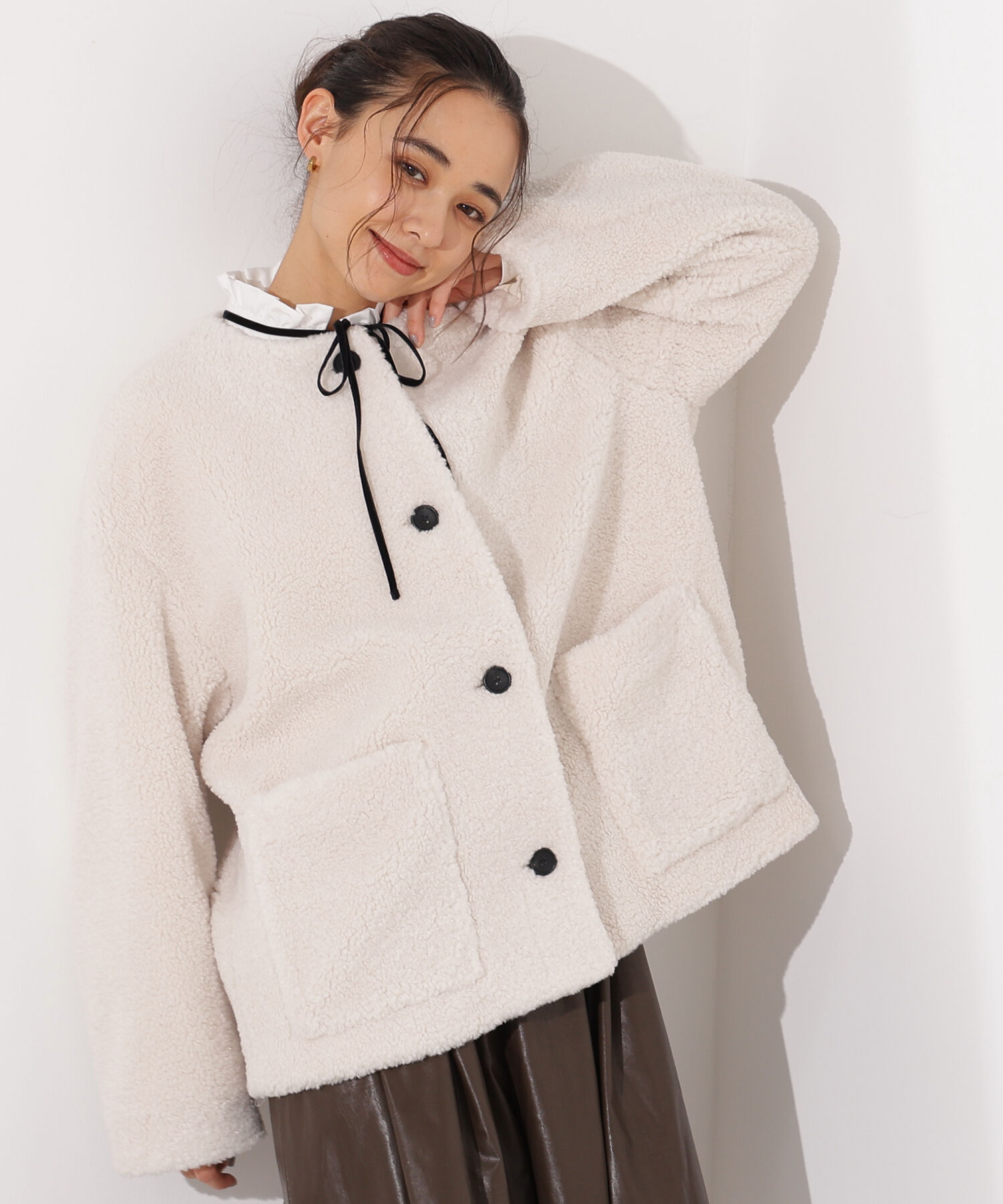  「ノーカラーボアブルゾン」|ブルゾン・スタジャン|