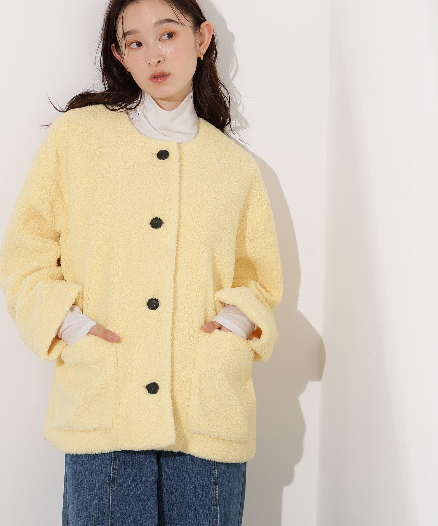  「ノーカラーボアブルゾン」|ブルゾン・スタジャン|