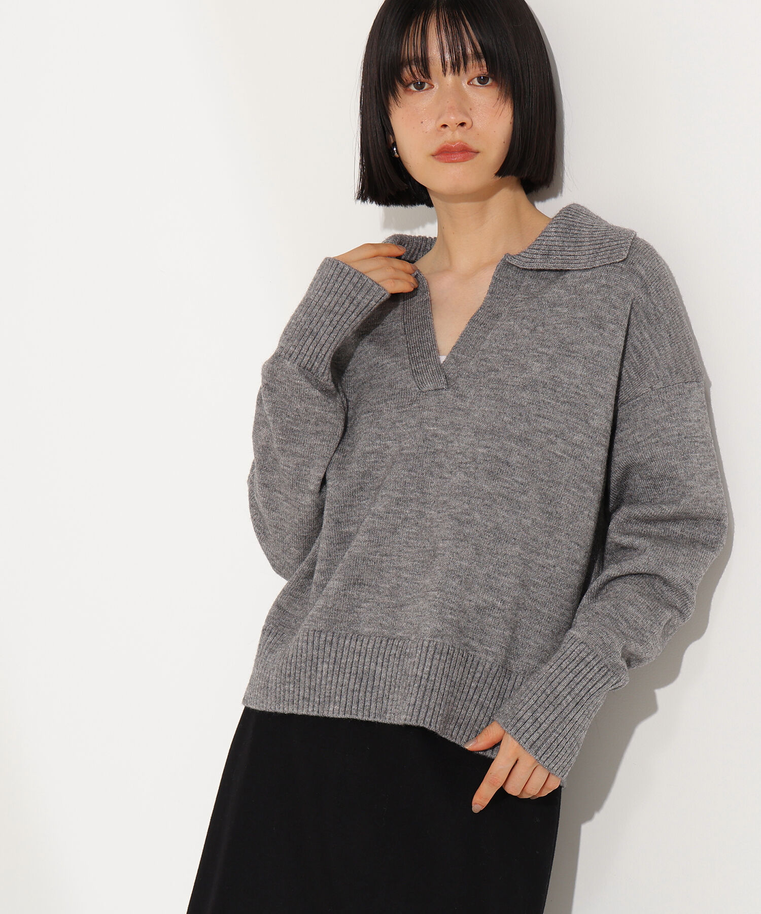  「開襟ボクシーニット」|ニット・セーター|グレー