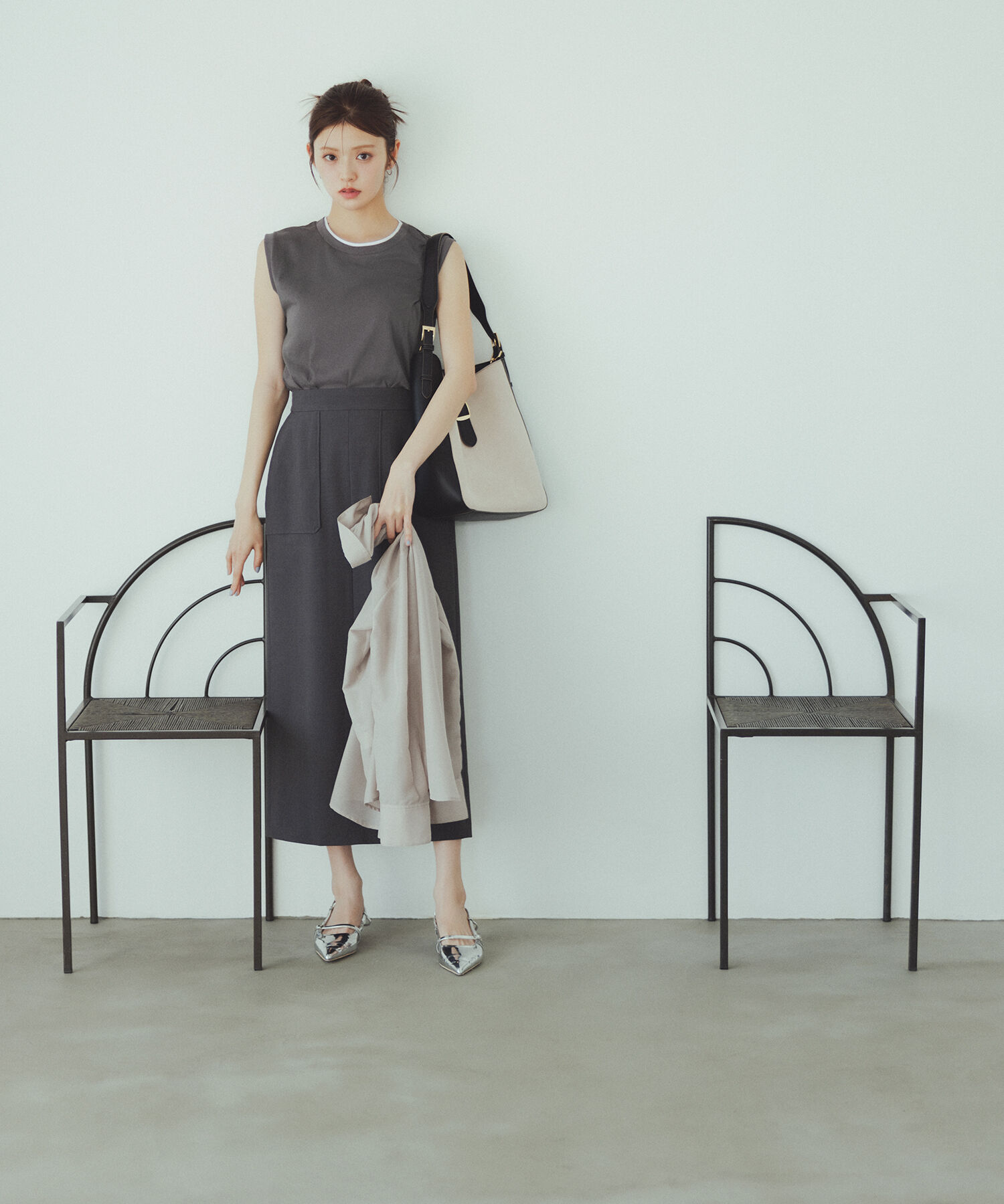  「リネンライクアウトポケットスカート」|スカート|チャコール1