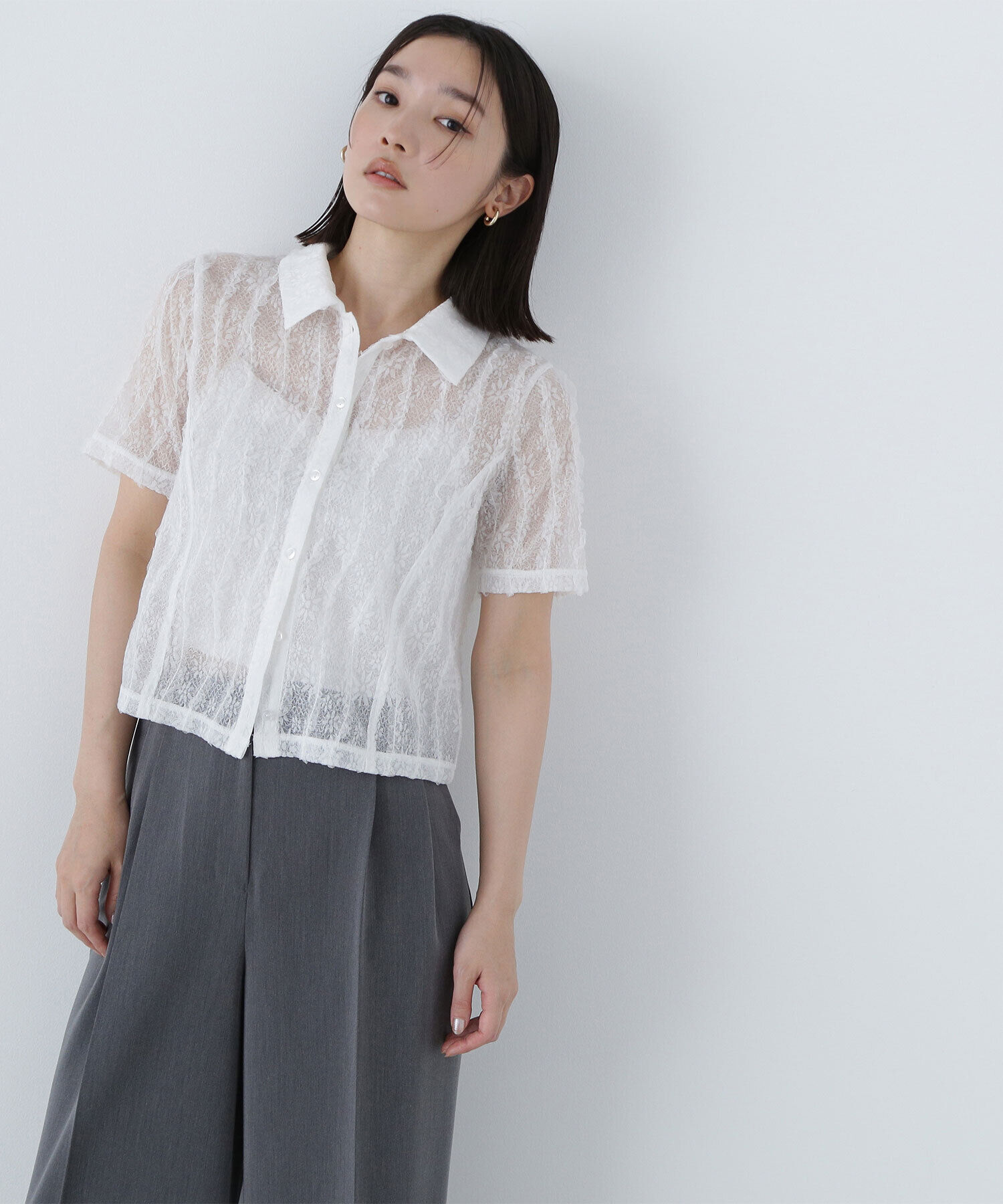  「クロップドレースシャツ」|シャツ・ブラウス|オフホワイト1