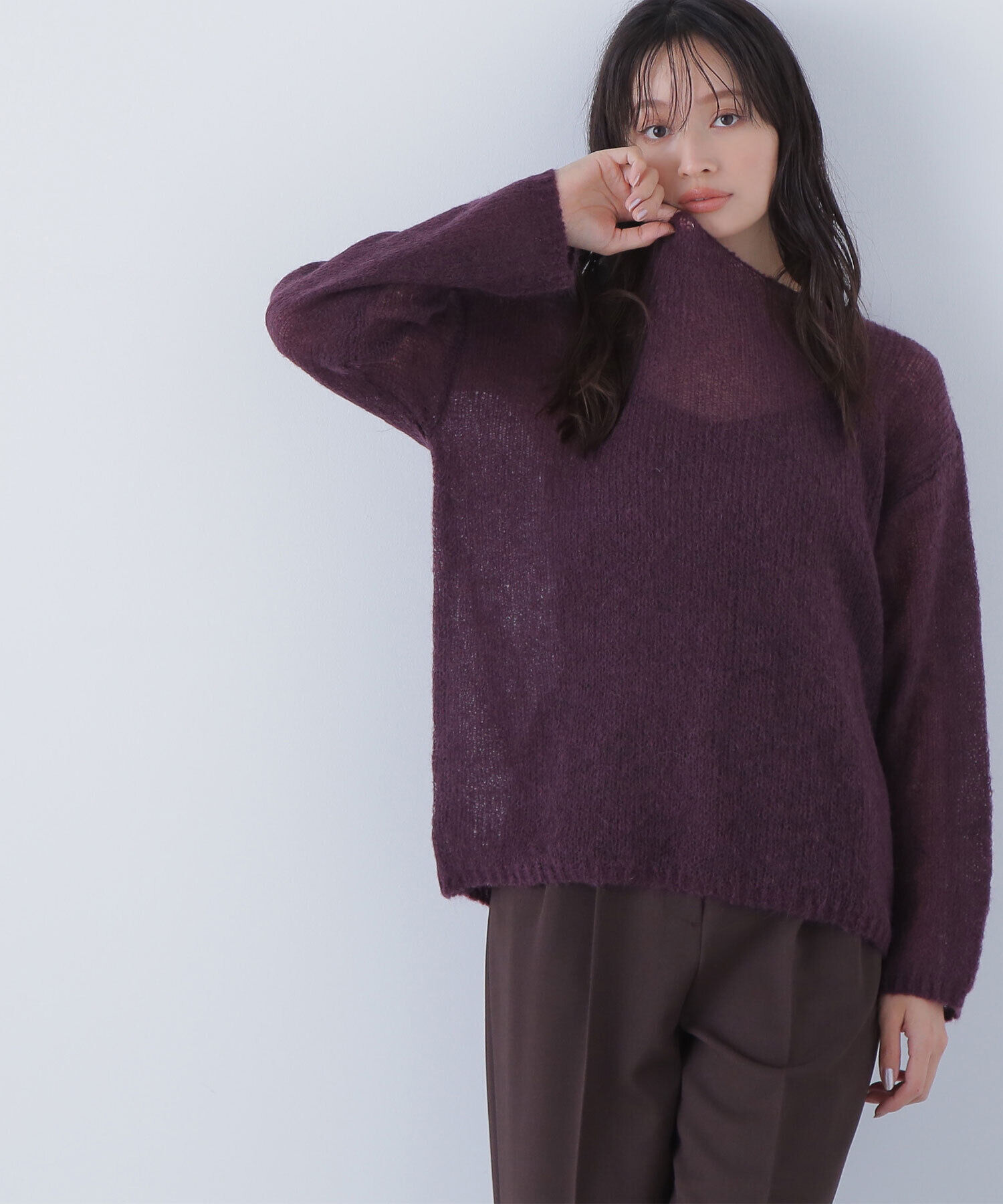 「モヘヤブレンドニット　　　　　　　」|ニット・セーター|ダークパープ 1