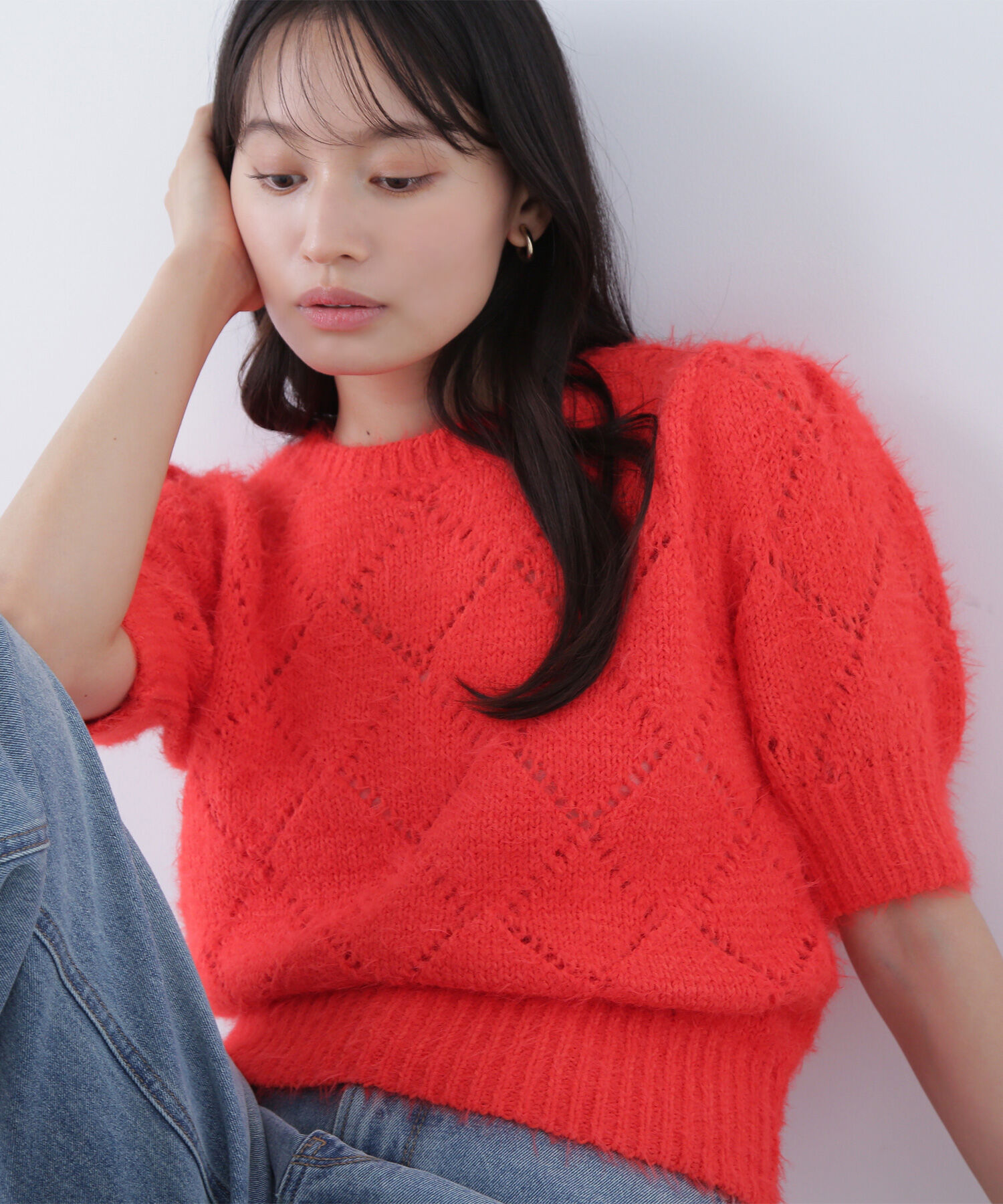  「シャギーアイレットニット」|ニット・セーター|オレンジ1