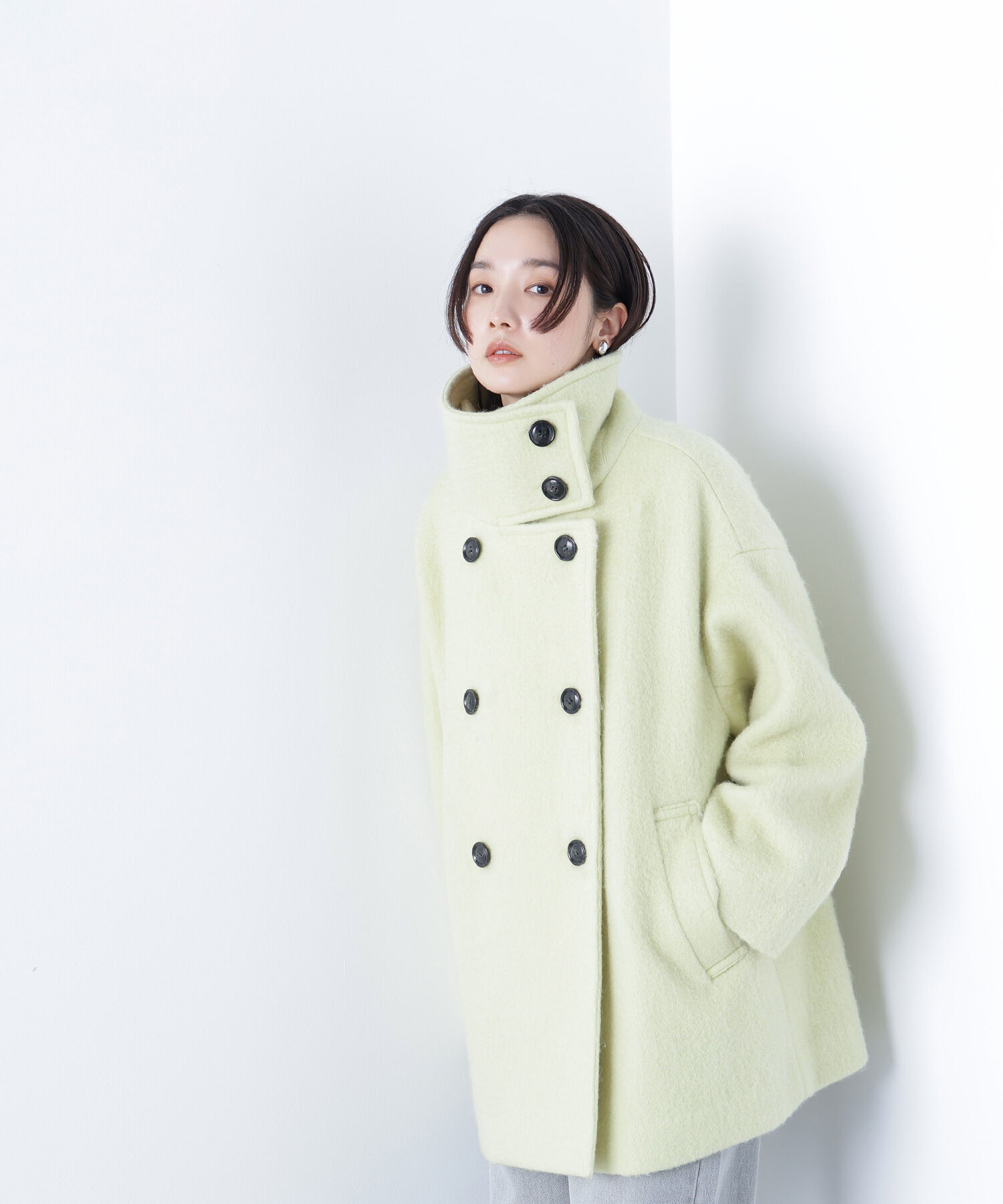  「スタンドネックシャギーミディコート」|ブルゾン・スタジャン|