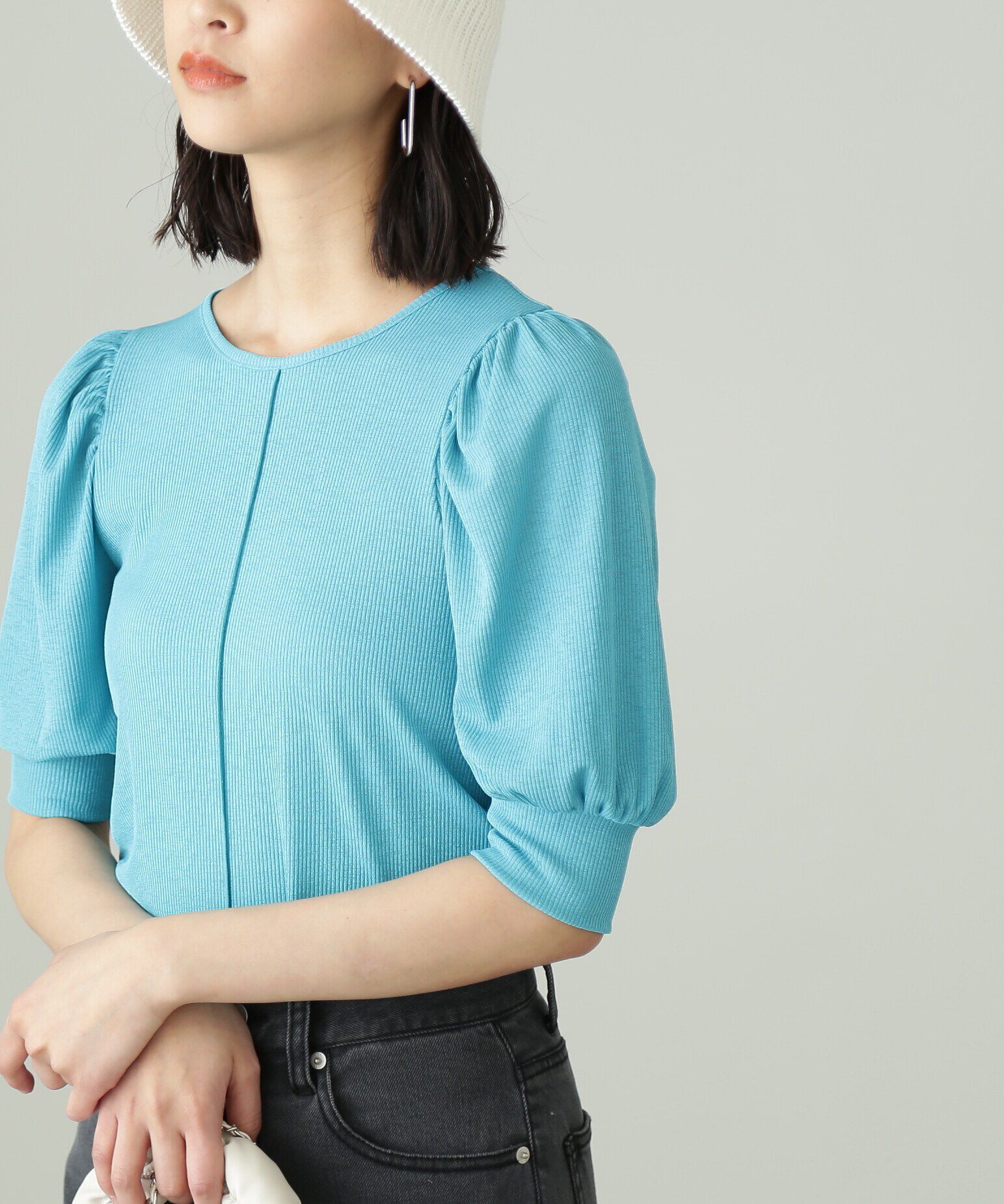  「シアーテレコボリュームスリーブカットソー」|Tシャツ・カットソー|ブルー