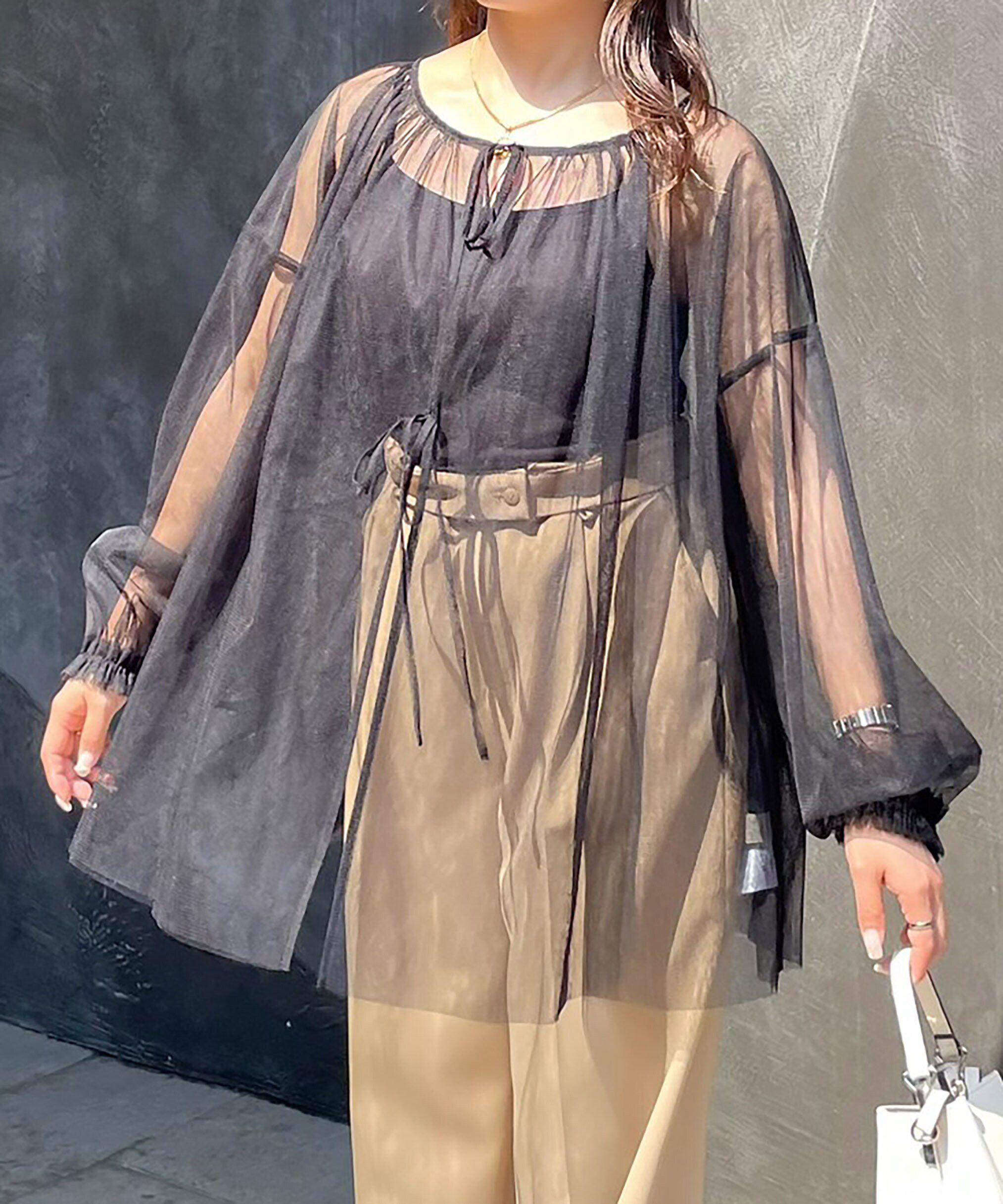  「チュール前後2Wayオーバーブラウス」|シャツ・ブラウス|