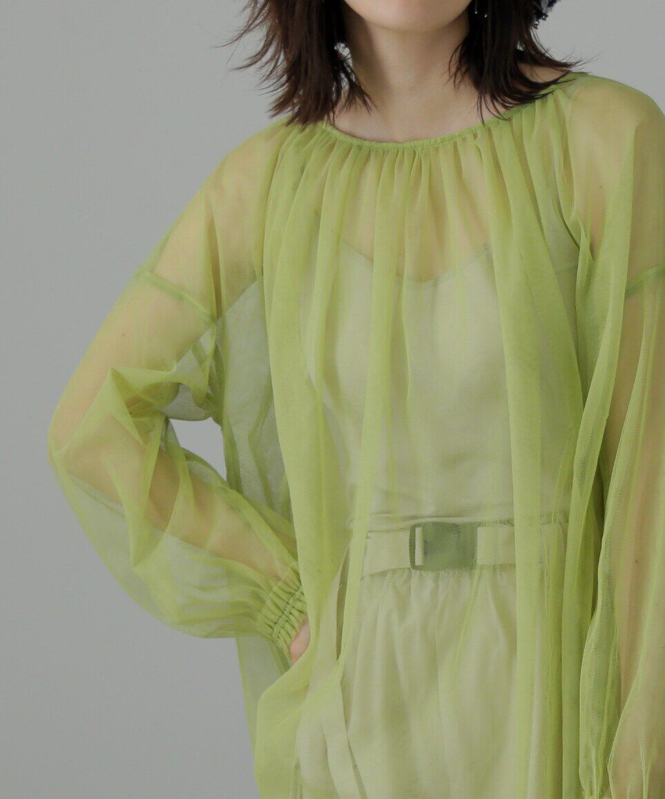  「チュール前後2Wayオーバーブラウス」|シャツ・ブラウス|ライムグリー
