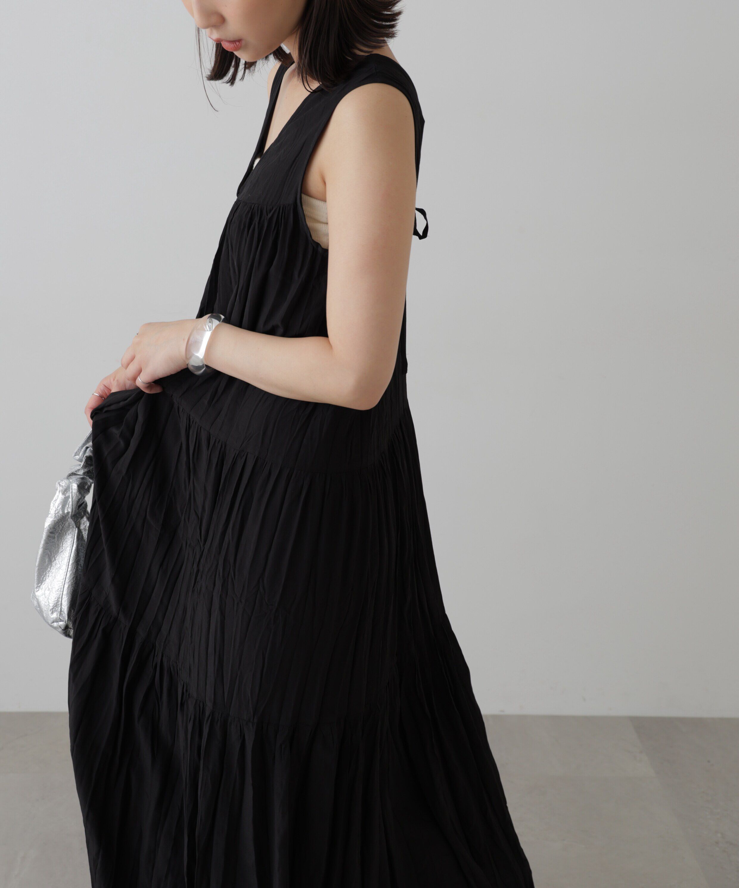  「ワッシャーティアードノースリーブワンピース」|ワンピース|