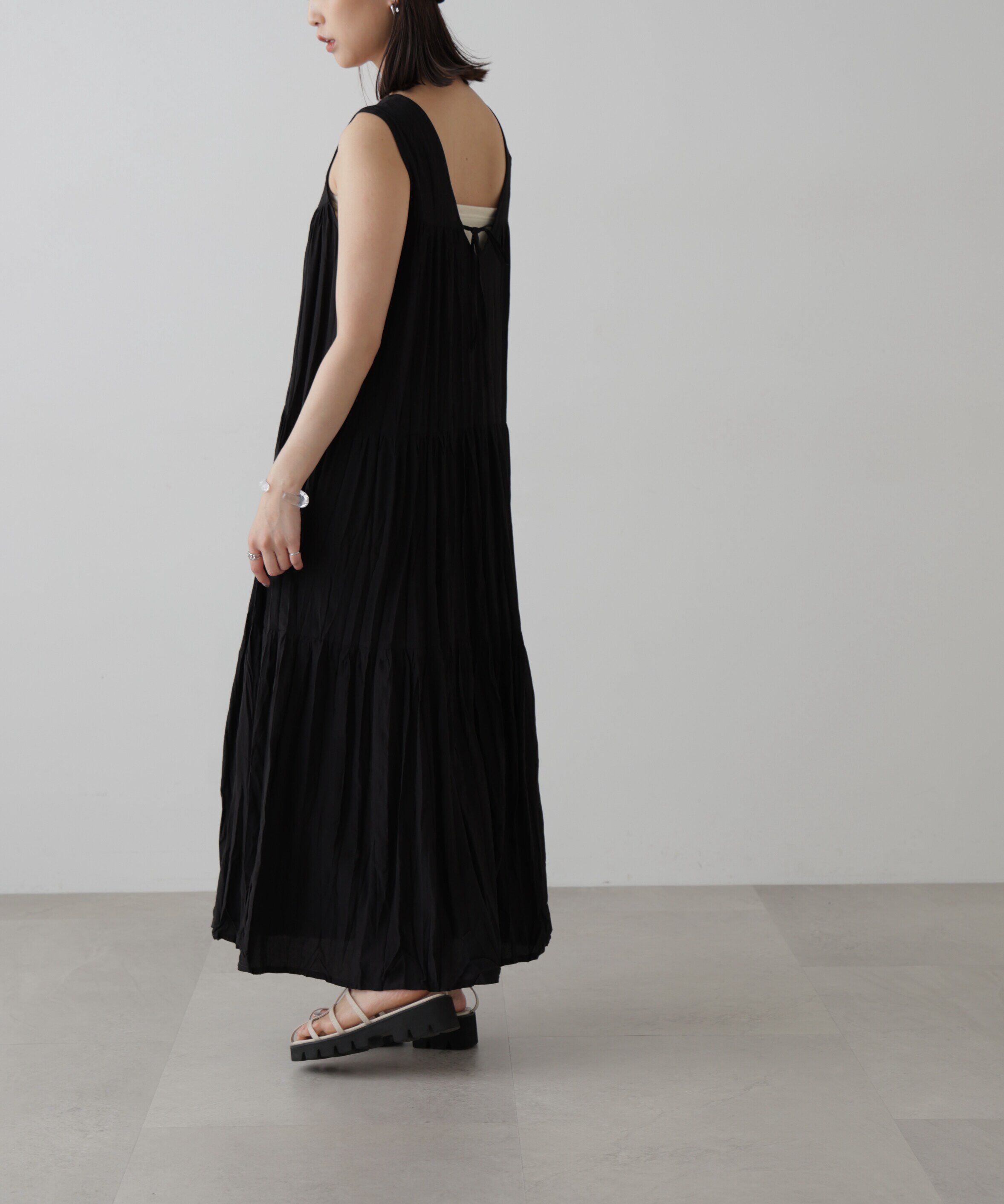  「ワッシャーティアードノースリーブワンピース」|ワンピース|