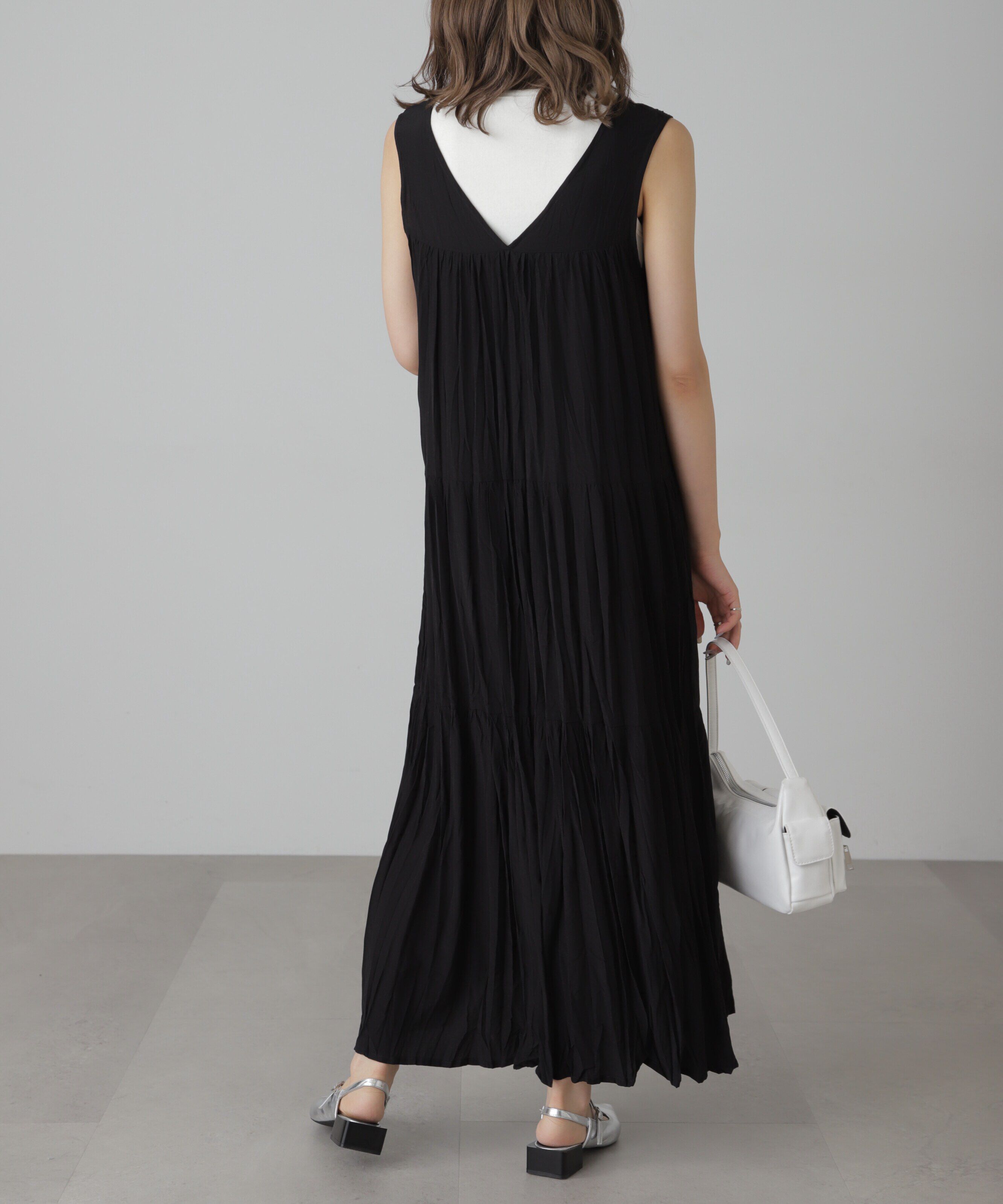  「ワッシャーティアードノースリーブワンピース」|ワンピース|