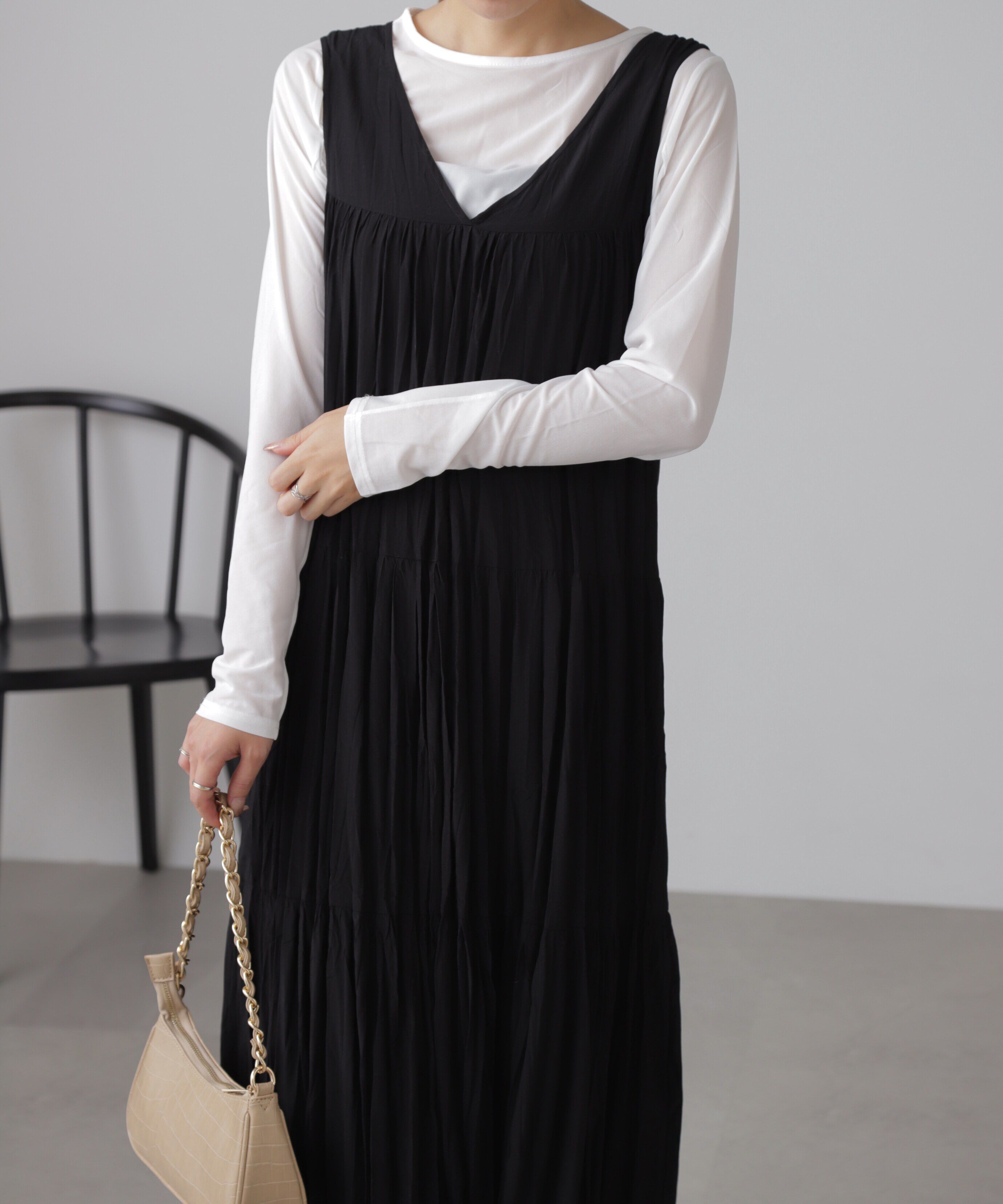  「ワッシャーティアードノースリーブワンピース」|ワンピース|