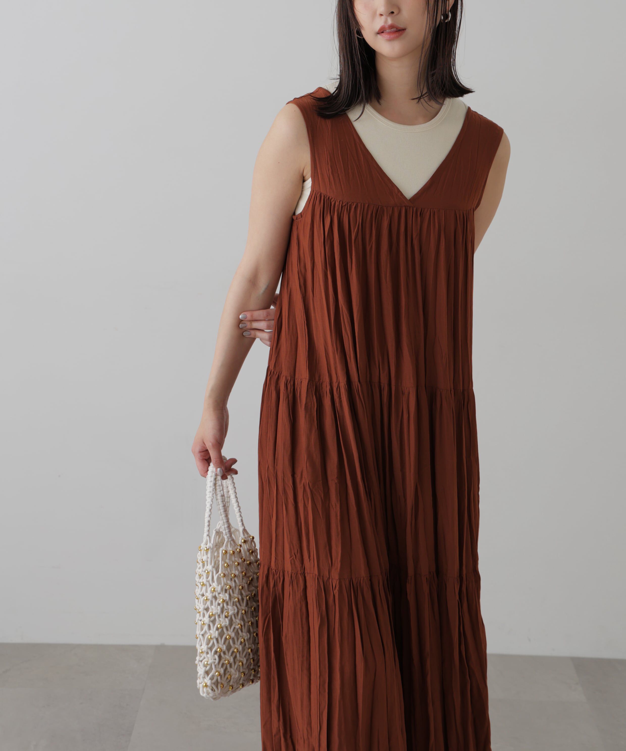  「ワッシャーティアードノースリーブワンピース」|ワンピース|