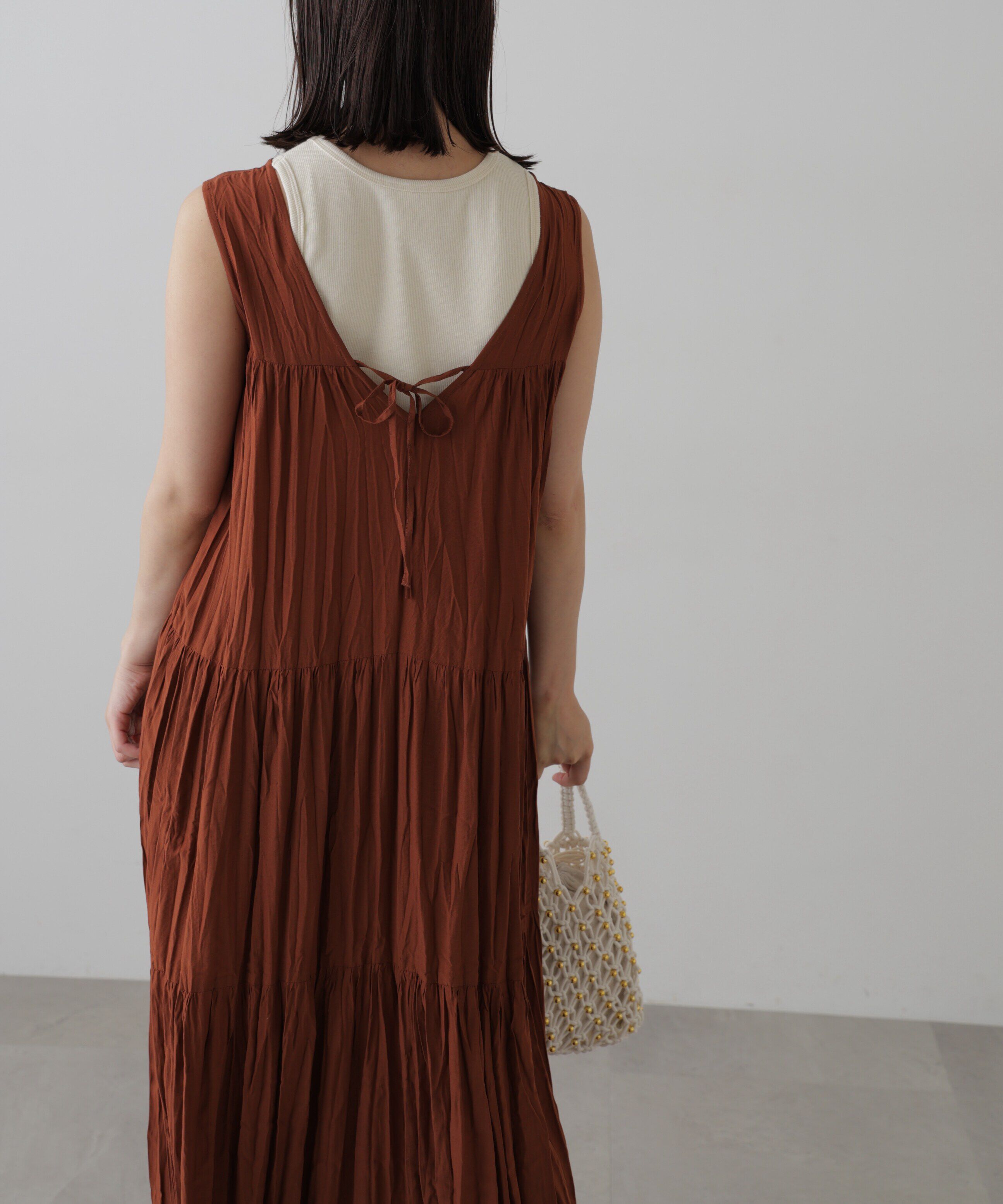  「ワッシャーティアードノースリーブワンピース」|ワンピース|