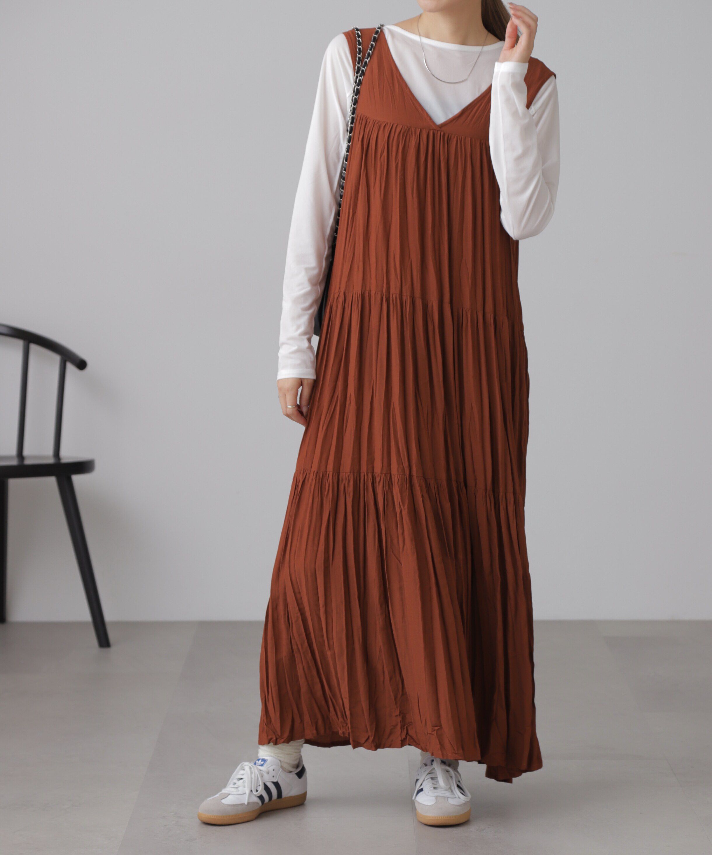  「ワッシャーティアードノースリーブワンピース」|ワンピース|