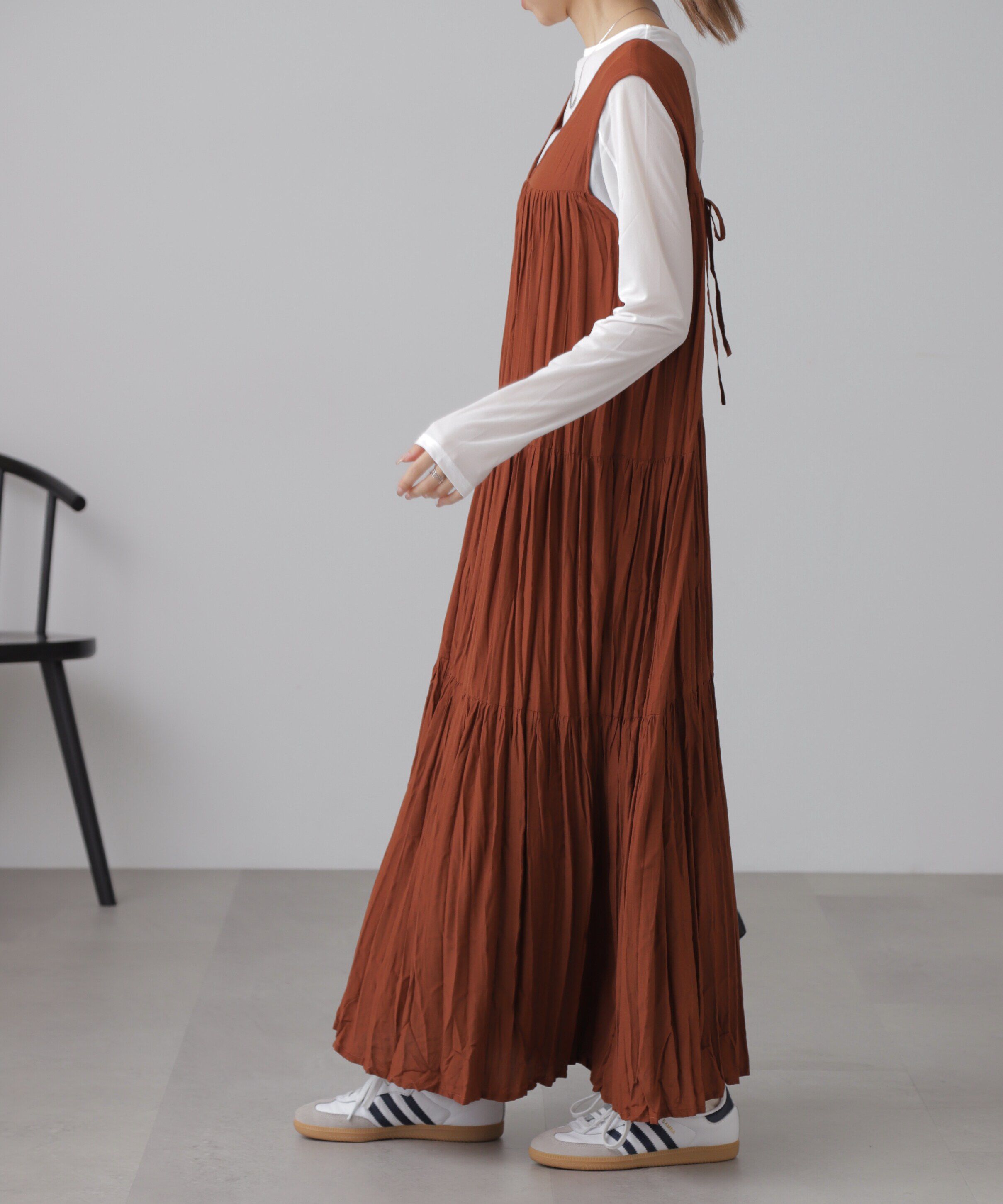  「ワッシャーティアードノースリーブワンピース」|ワンピース|