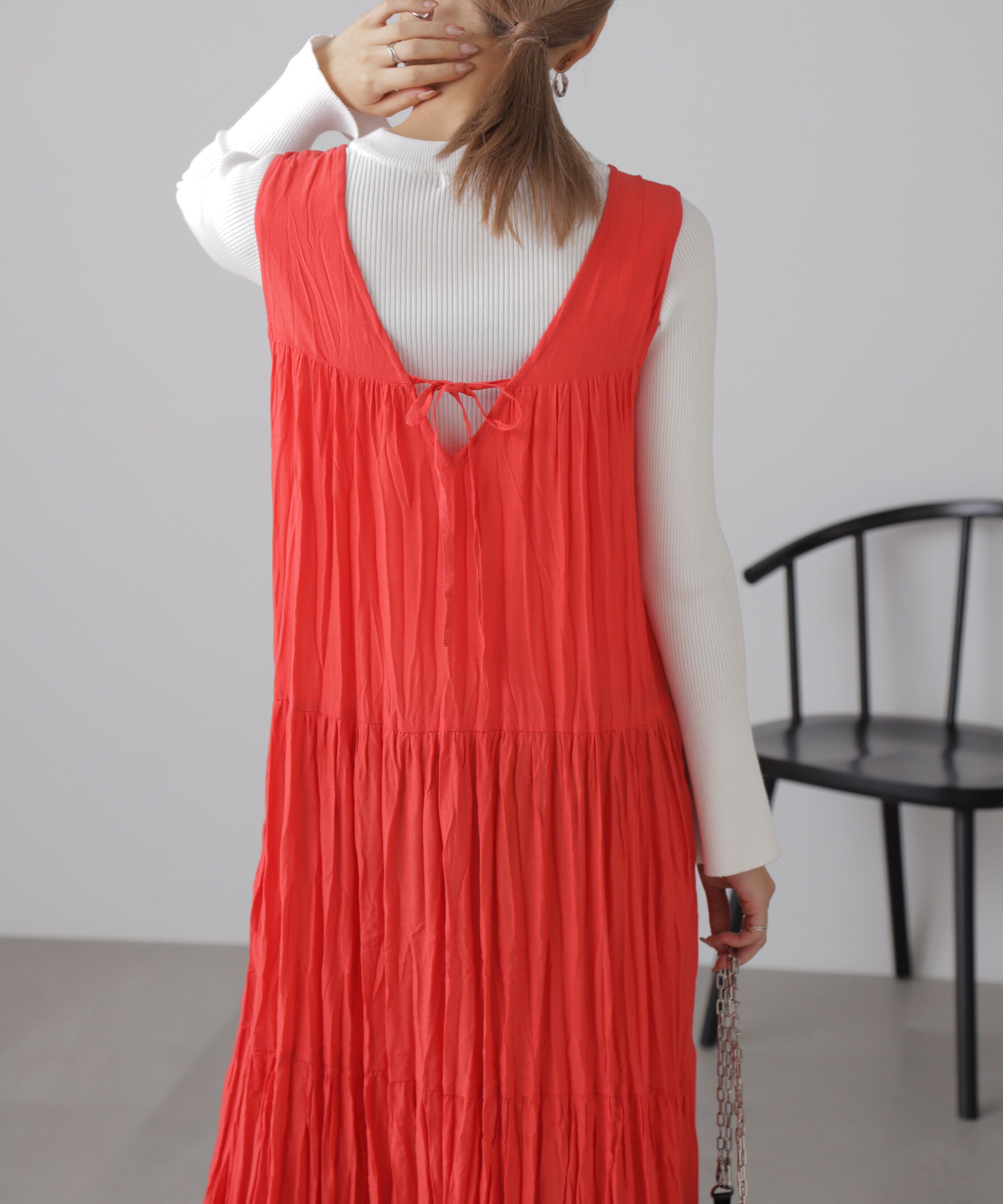  「ワッシャーティアードノースリーブワンピース」|ワンピース|