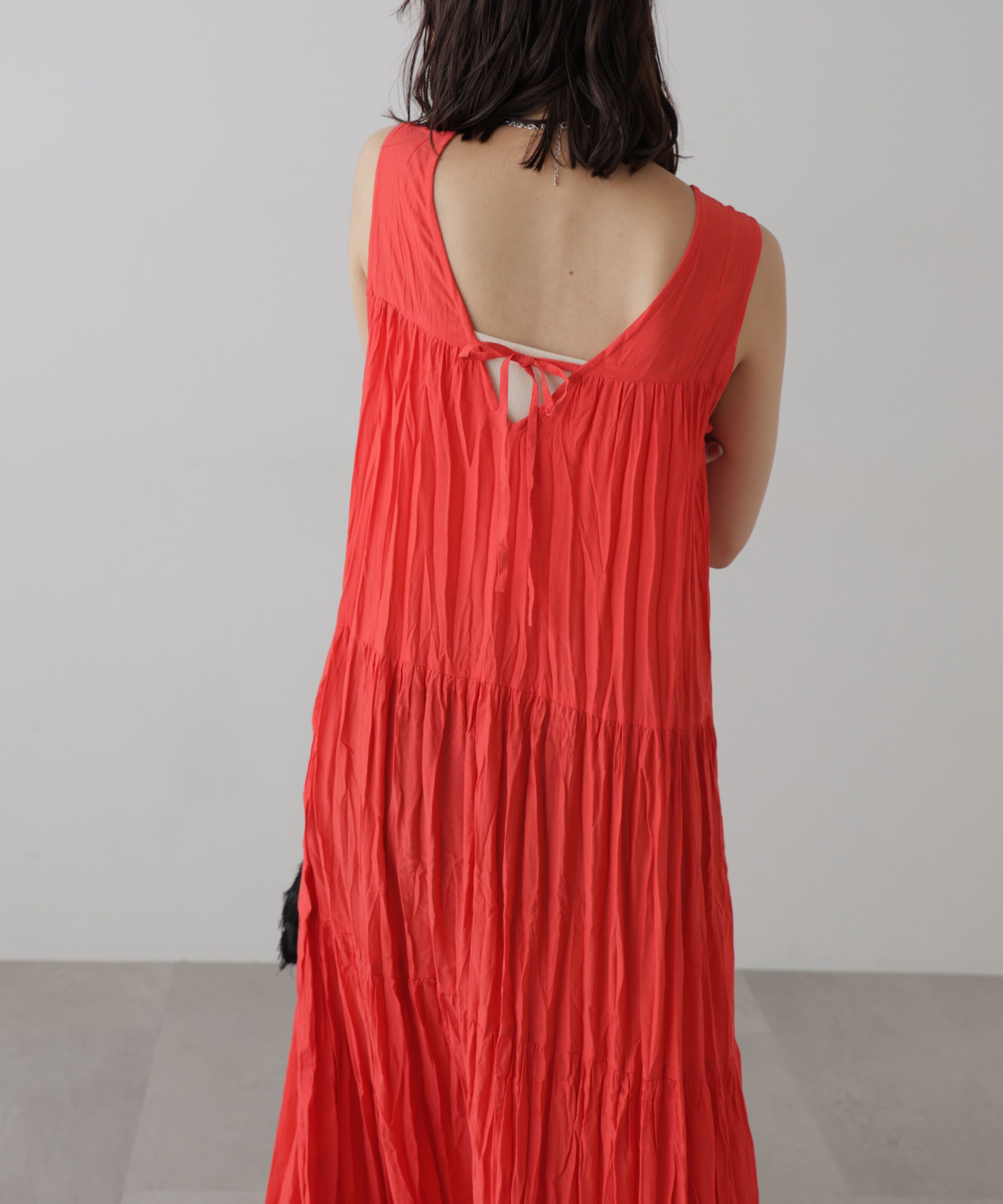  「ワッシャーティアードノースリーブワンピース」|ワンピース|