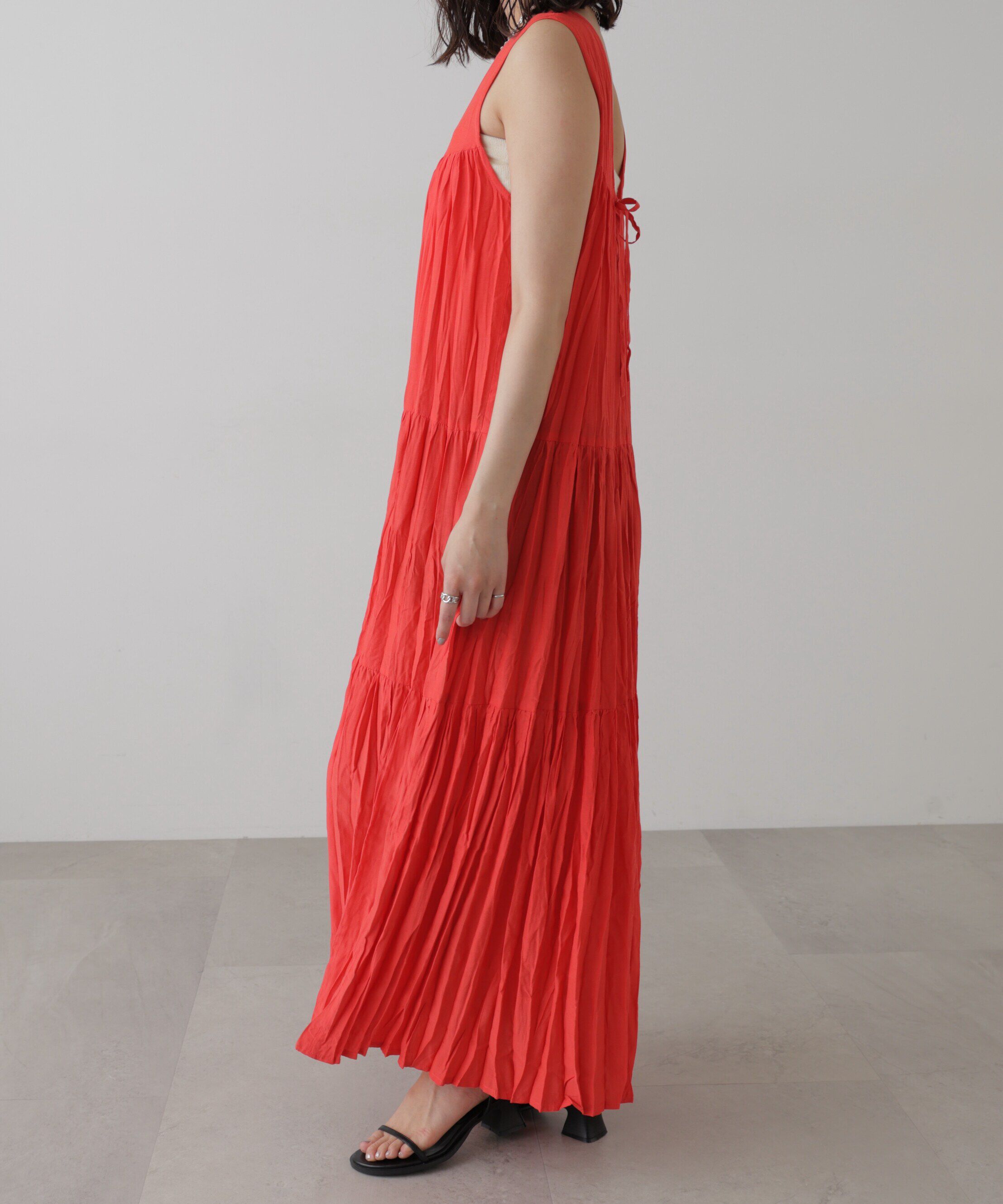  「ワッシャーティアードノースリーブワンピース」|ワンピース|