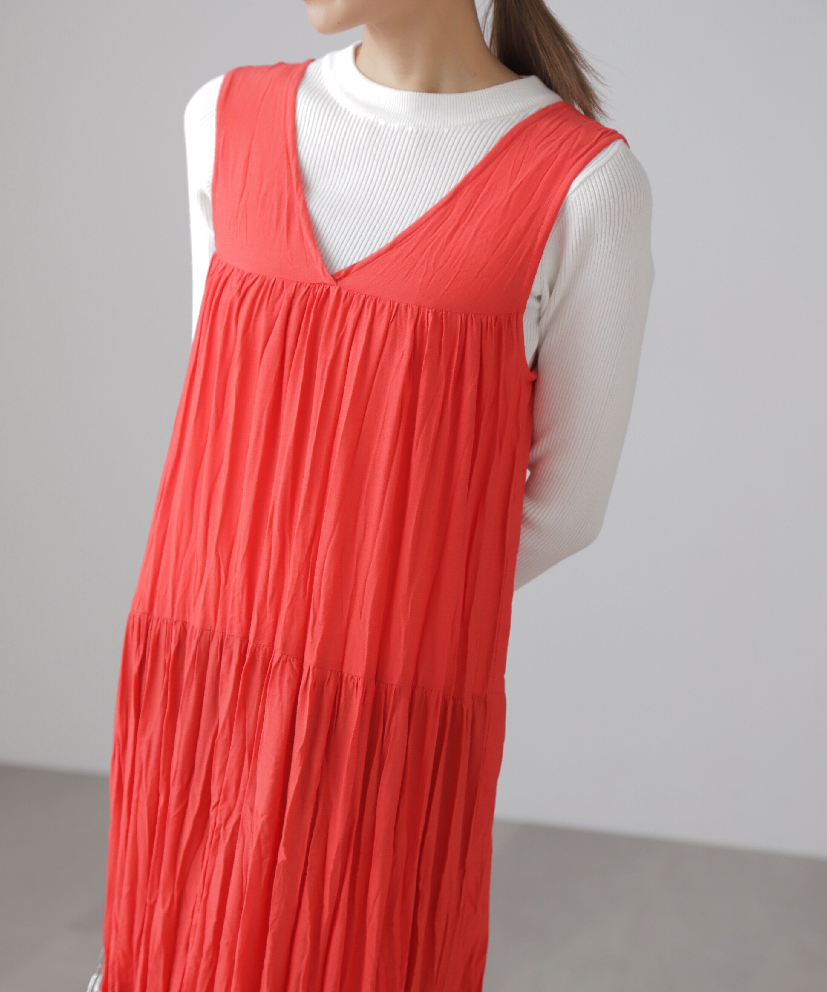  「ワッシャーティアードノースリーブワンピース」|ワンピース|