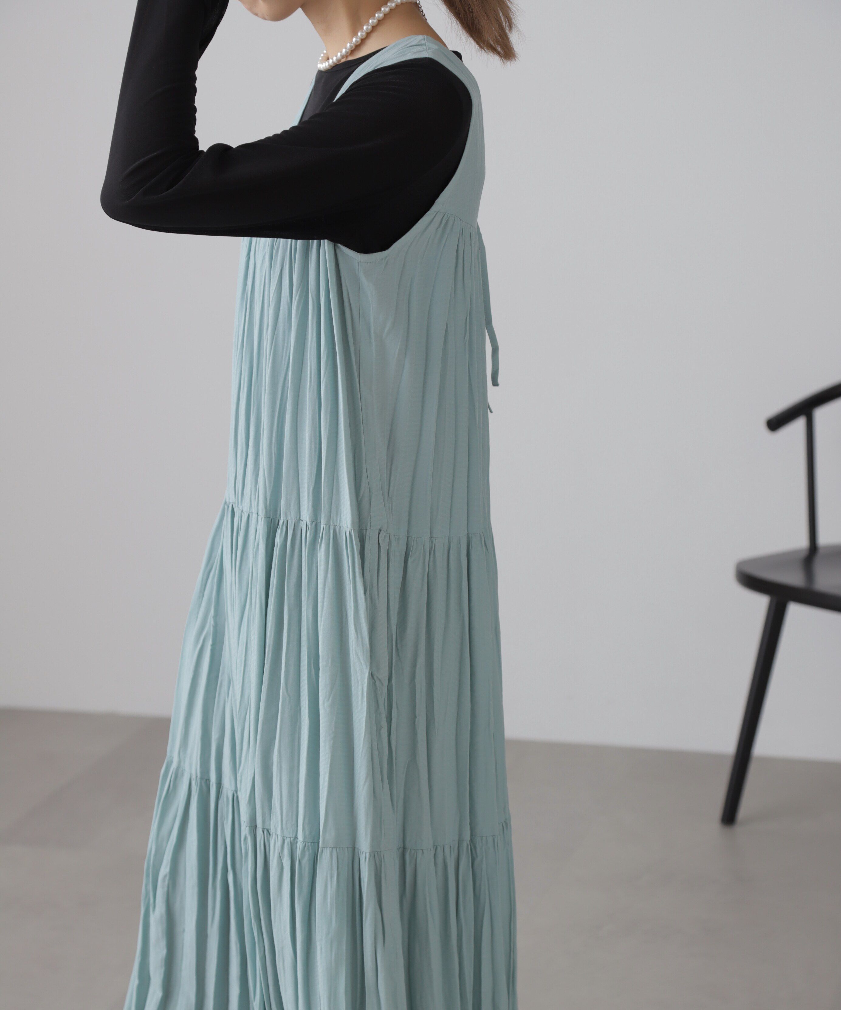  「ワッシャーティアードノースリーブワンピース」|ワンピース|