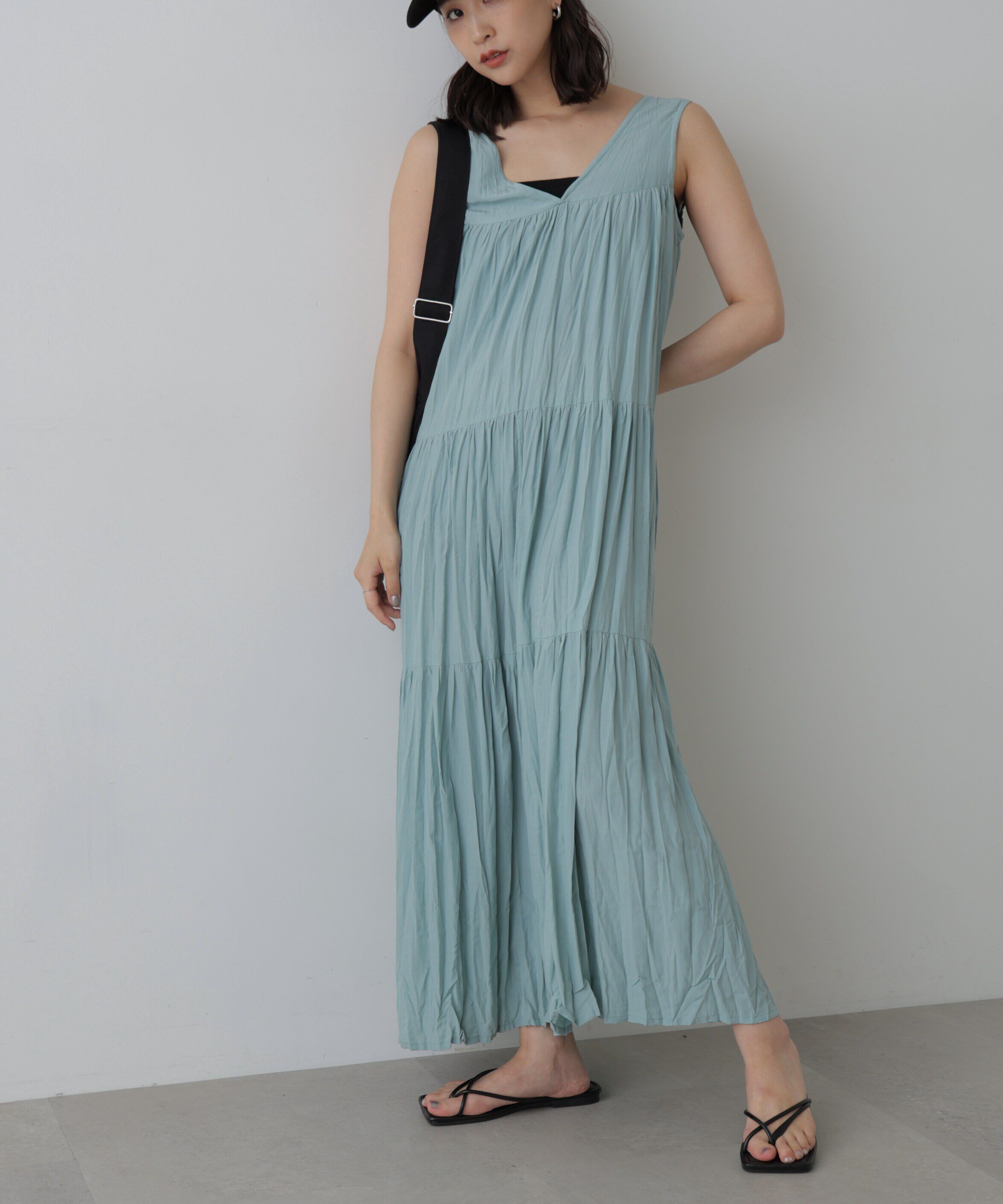  「ワッシャーティアードノースリーブワンピース」|ワンピース|