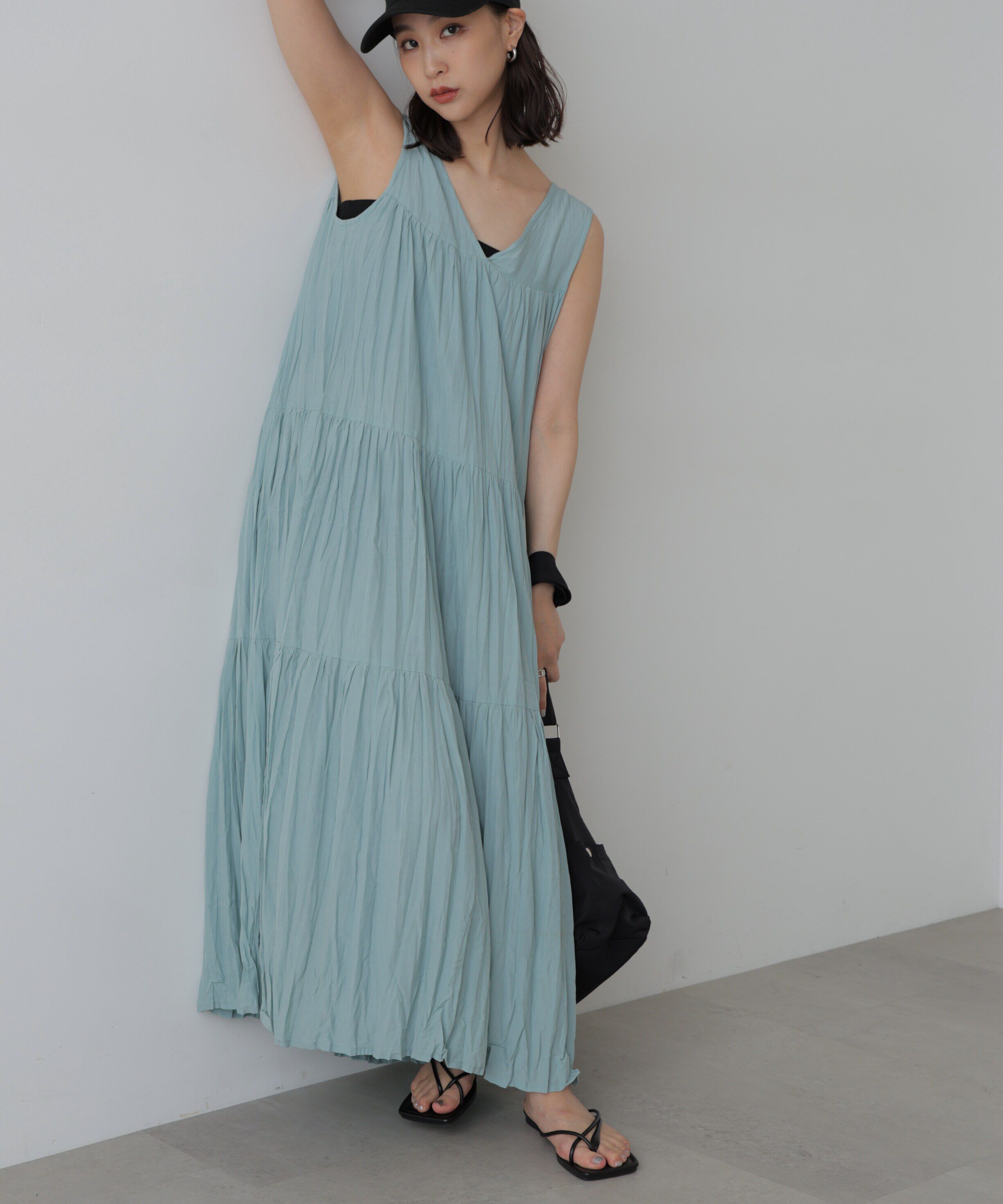  「ワッシャーティアードノースリーブワンピース」|ワンピース|