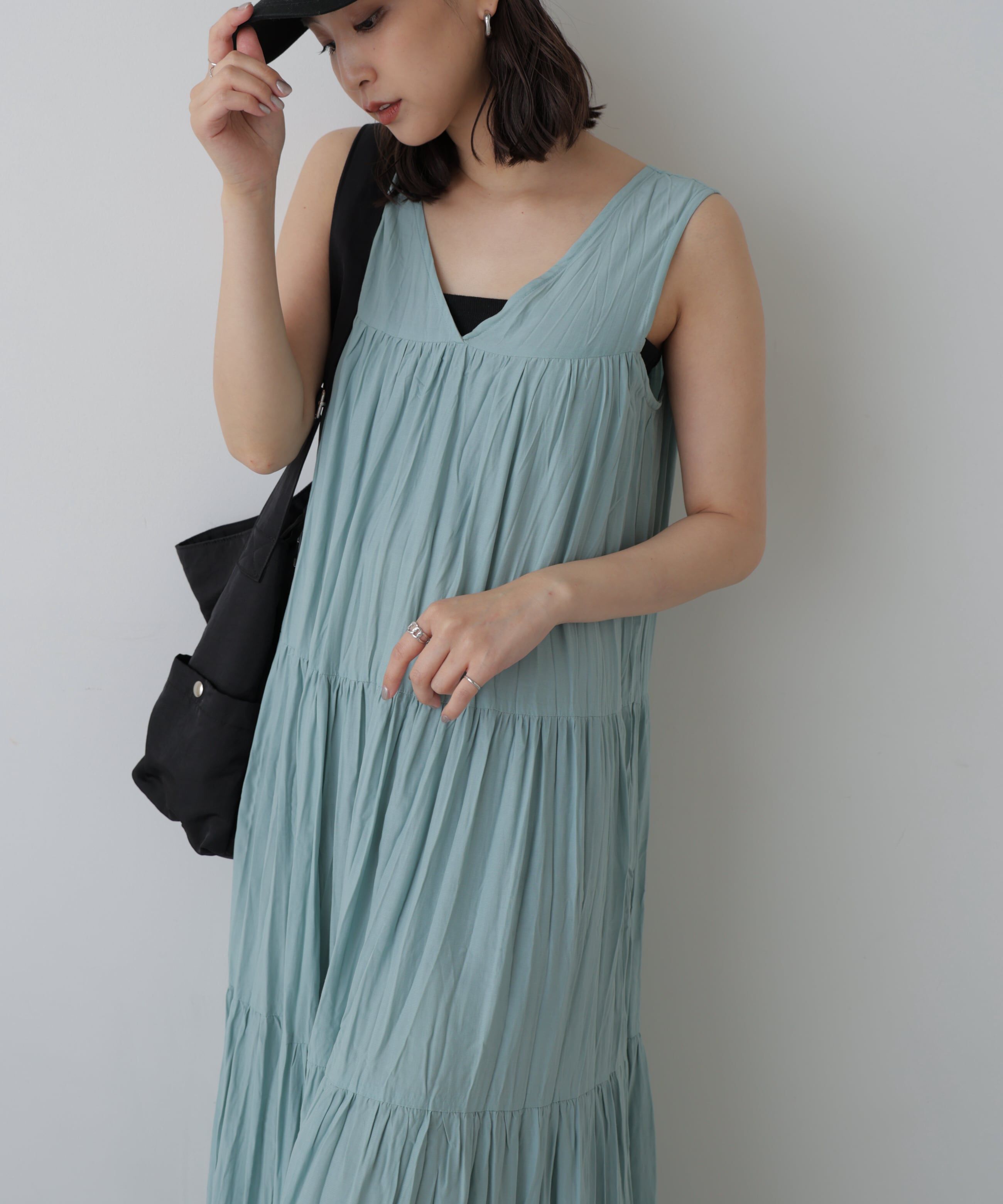  「ワッシャーティアードノースリーブワンピース」|ワンピース|