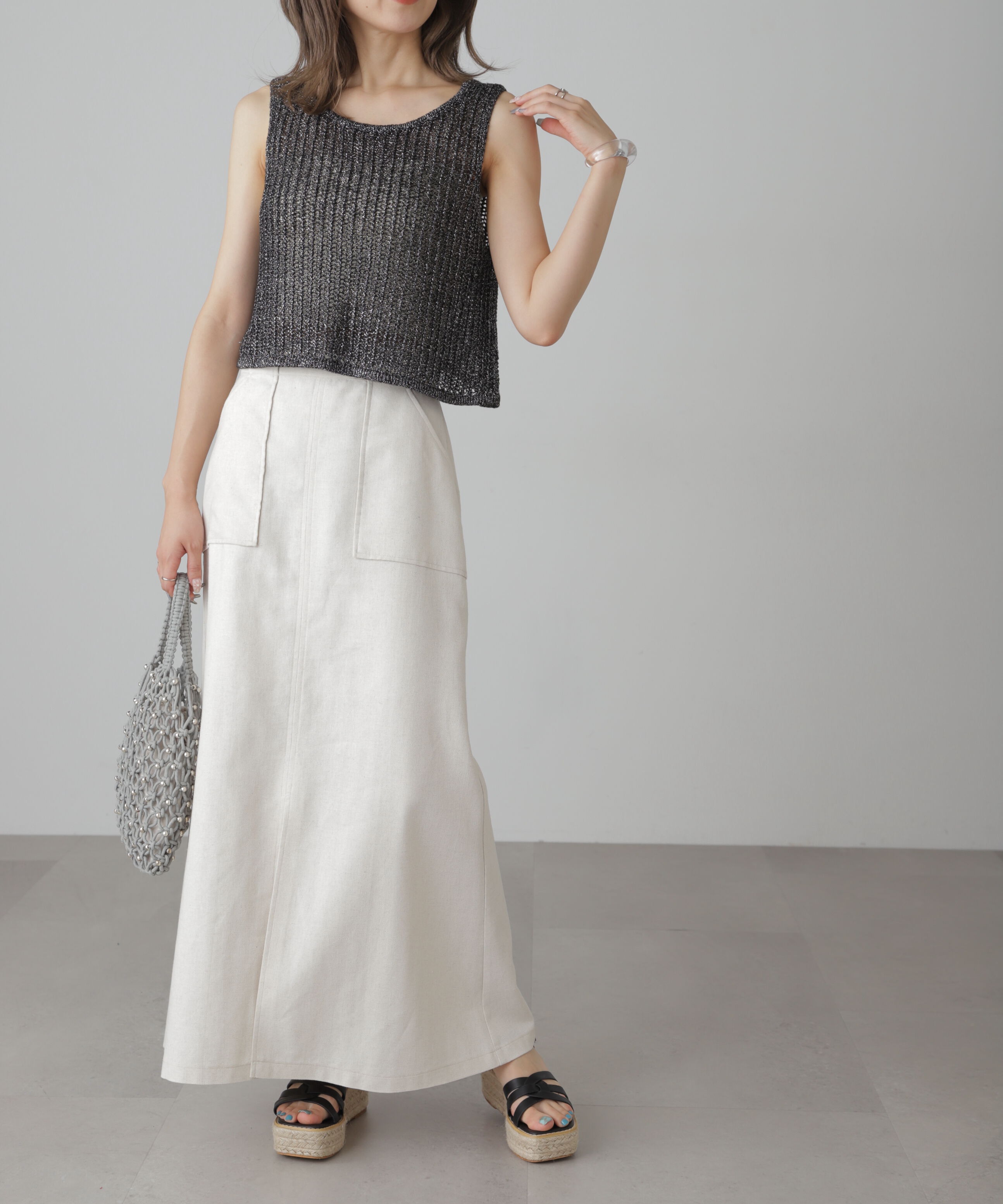  「前後2wayラメニットメッシュベスト」|ニット・セーター|