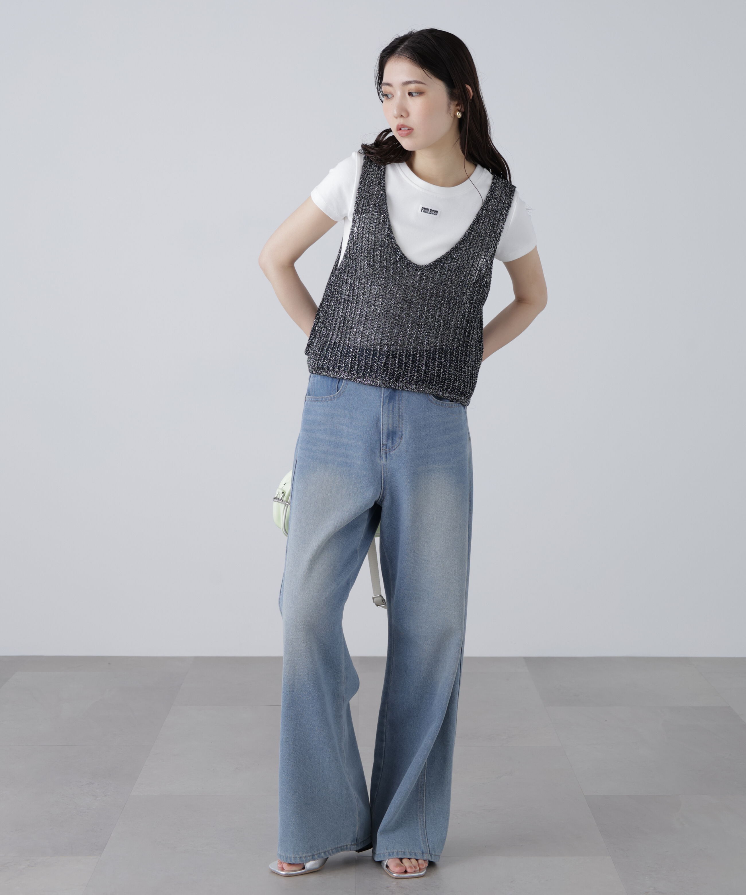  「前後2wayラメニットメッシュベスト」|ニット・セーター|