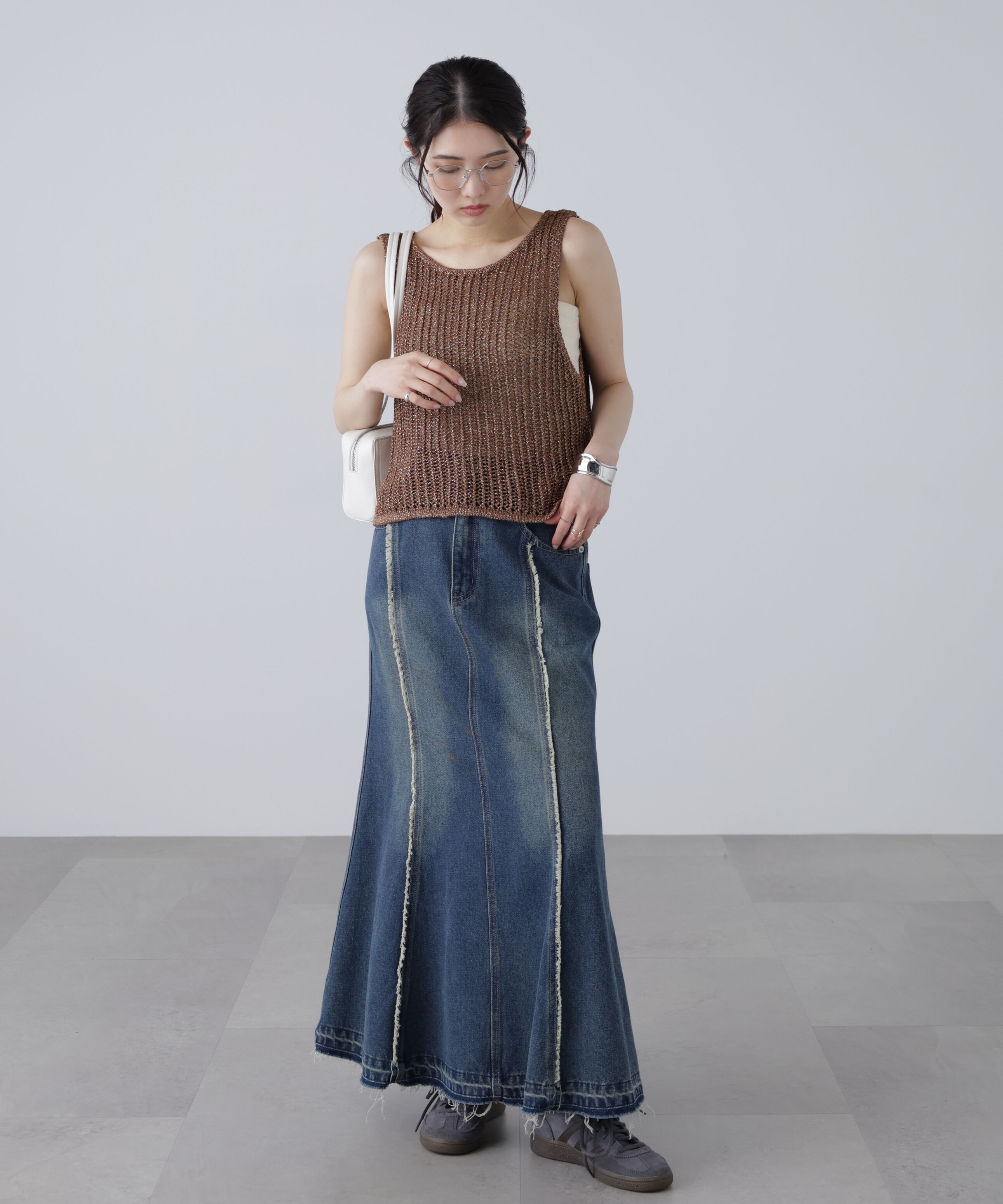  「前後2wayラメニットメッシュベスト」|ニット・セーター|