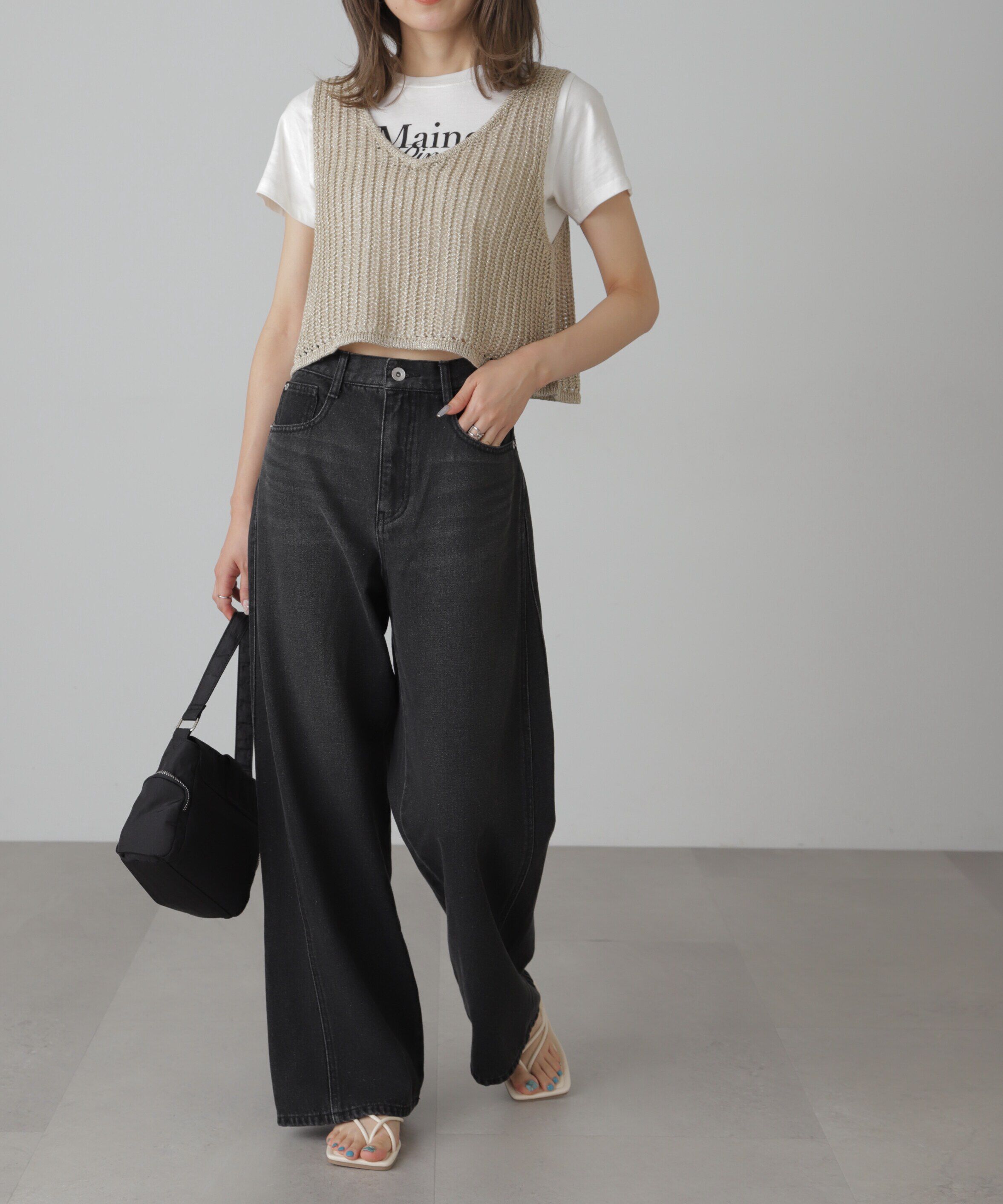  「前後2wayラメニットメッシュベスト」|ニット・セーター|