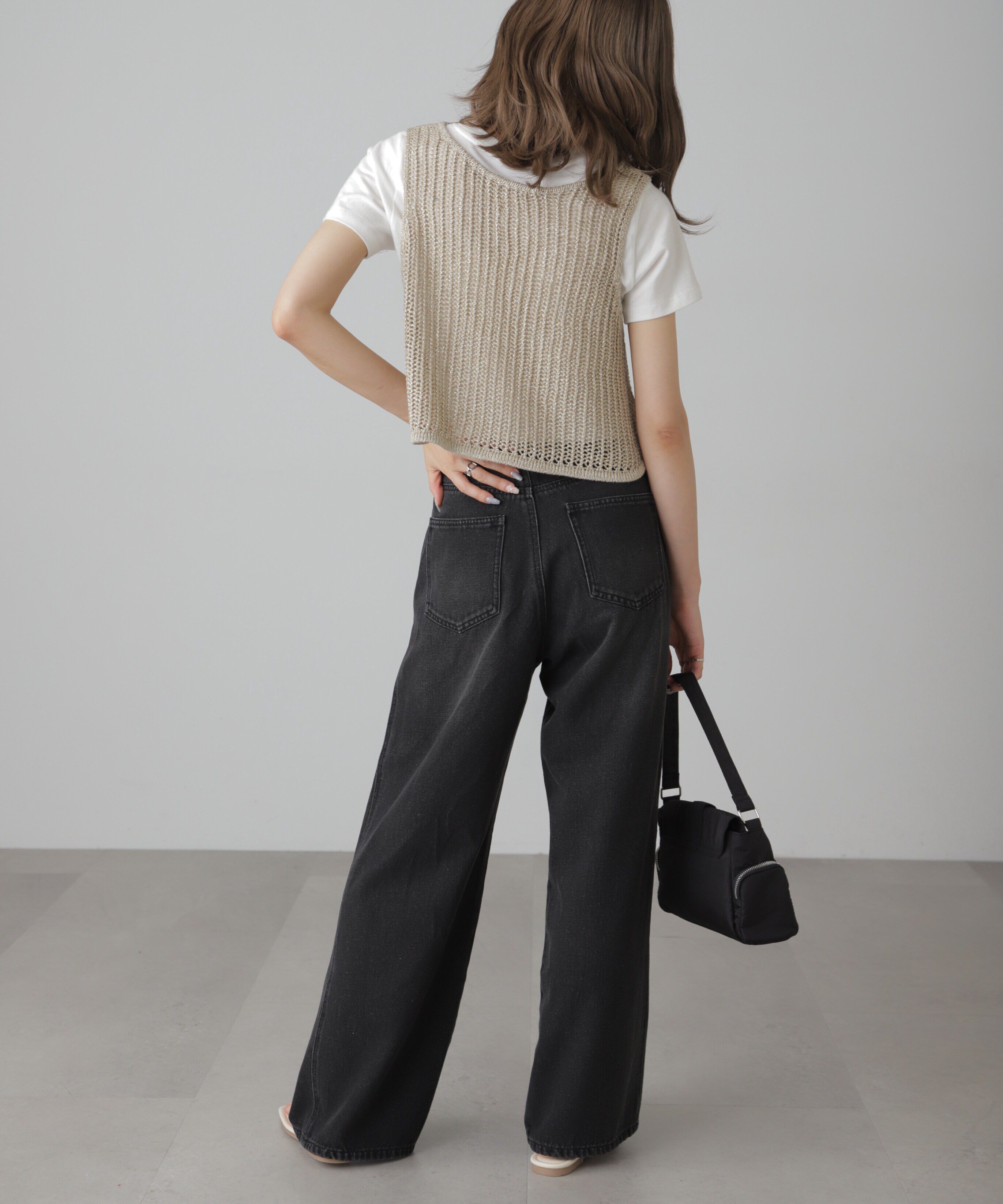  「前後2wayラメニットメッシュベスト」|ニット・セーター|