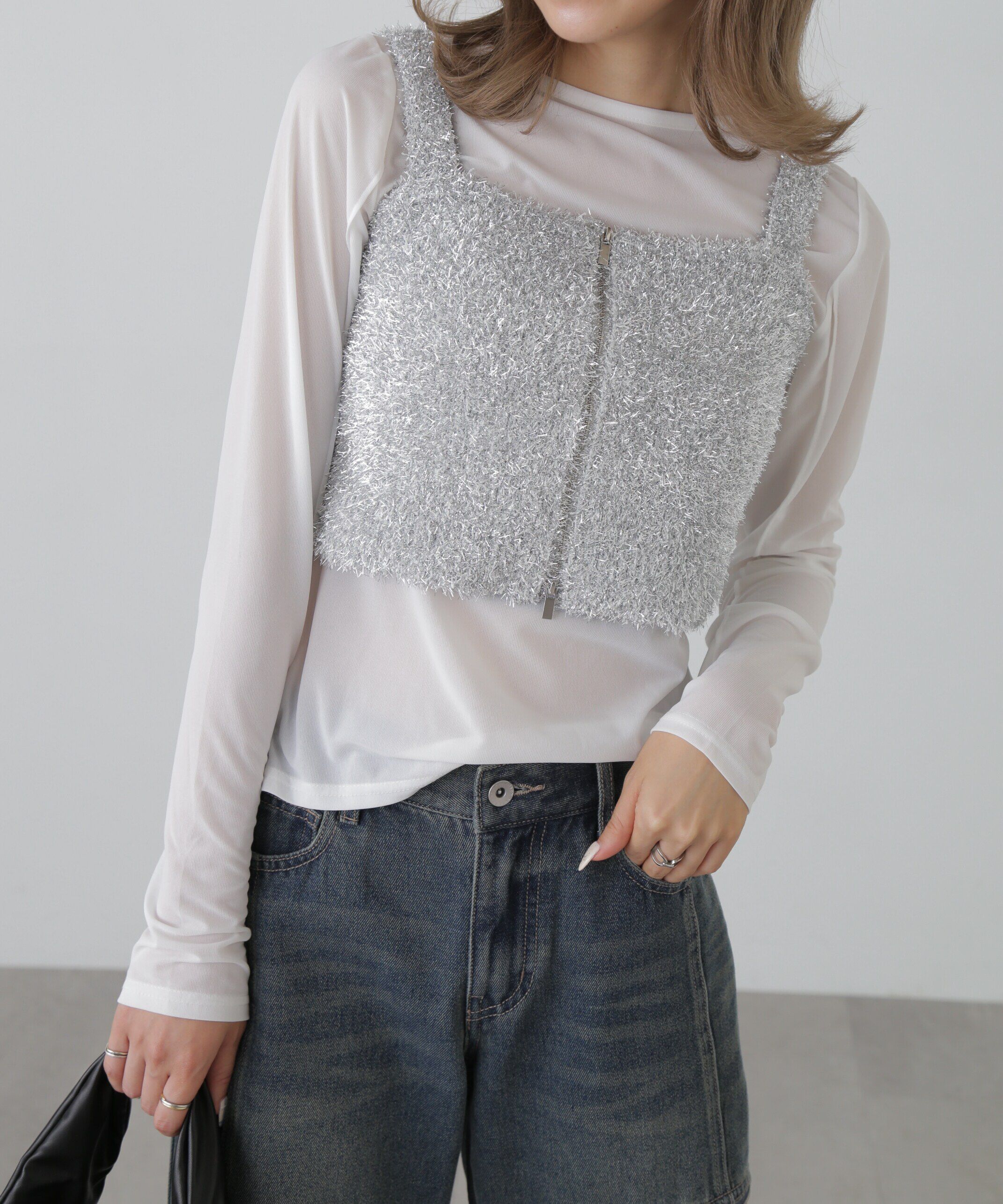  「シャギーラメニットビスチェ」|ニット・セーター|ホワイト