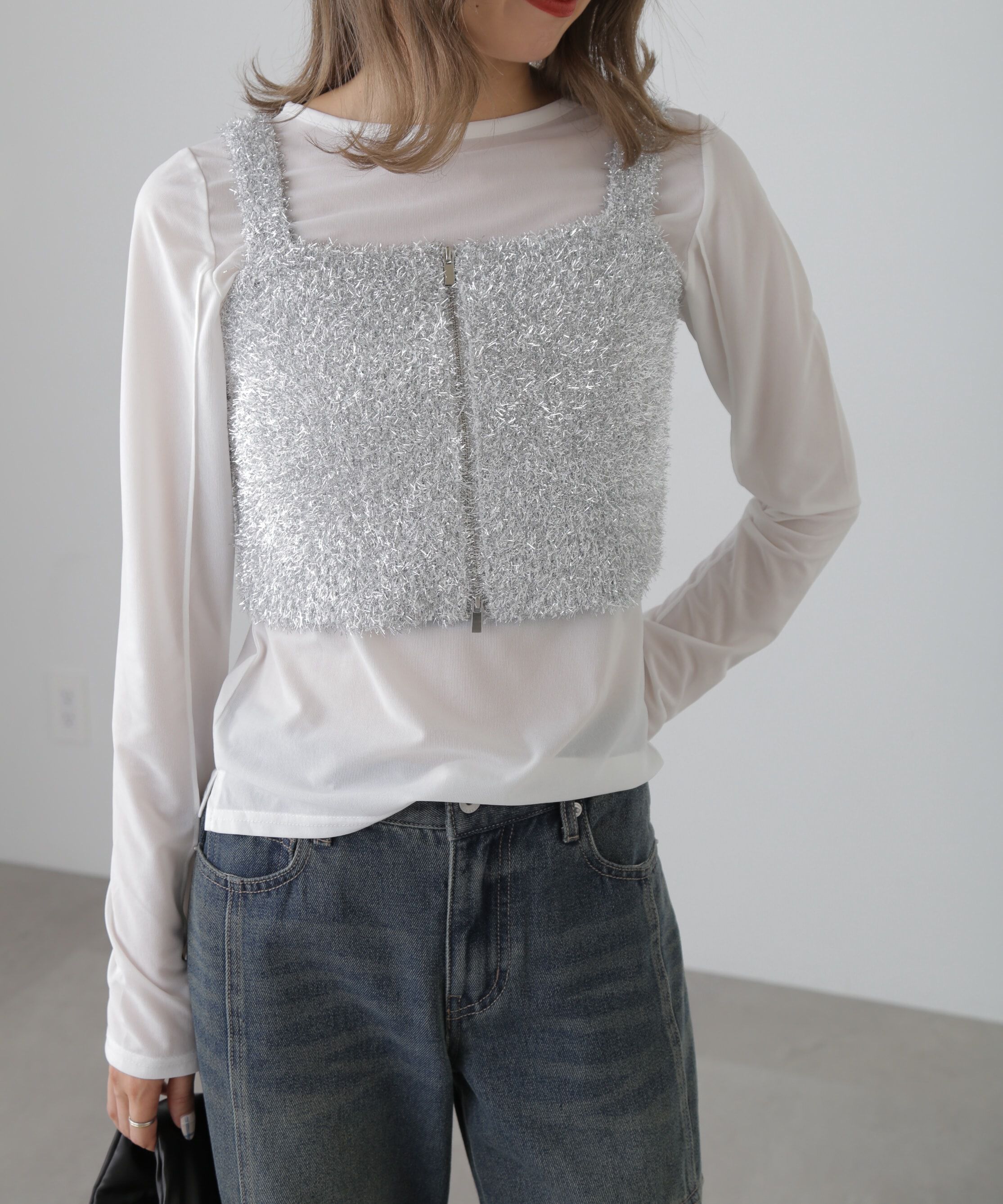  「シャギーラメニットビスチェ」|ニット・セーター|