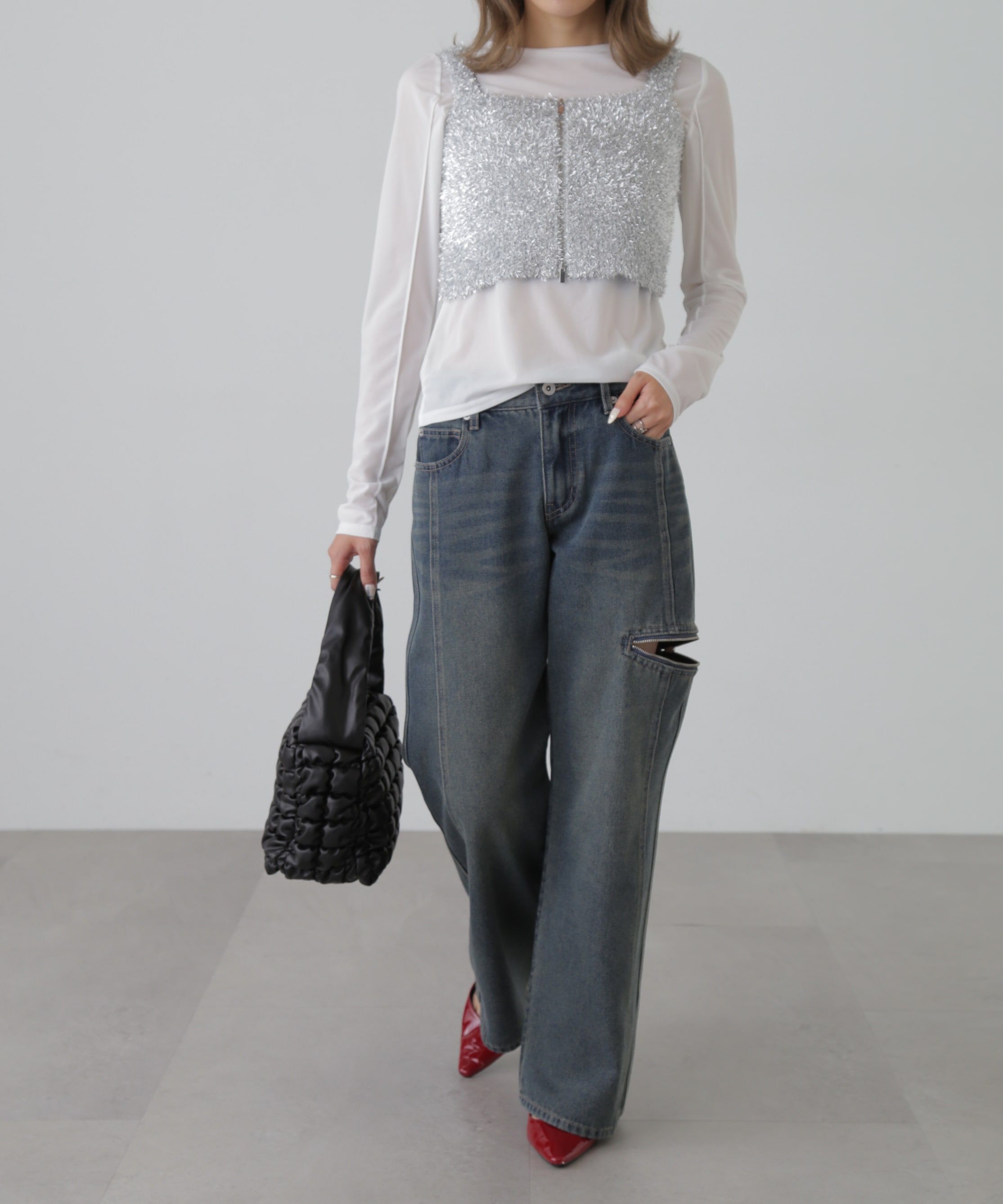  「シャギーラメニットビスチェ」|ニット・セーター|