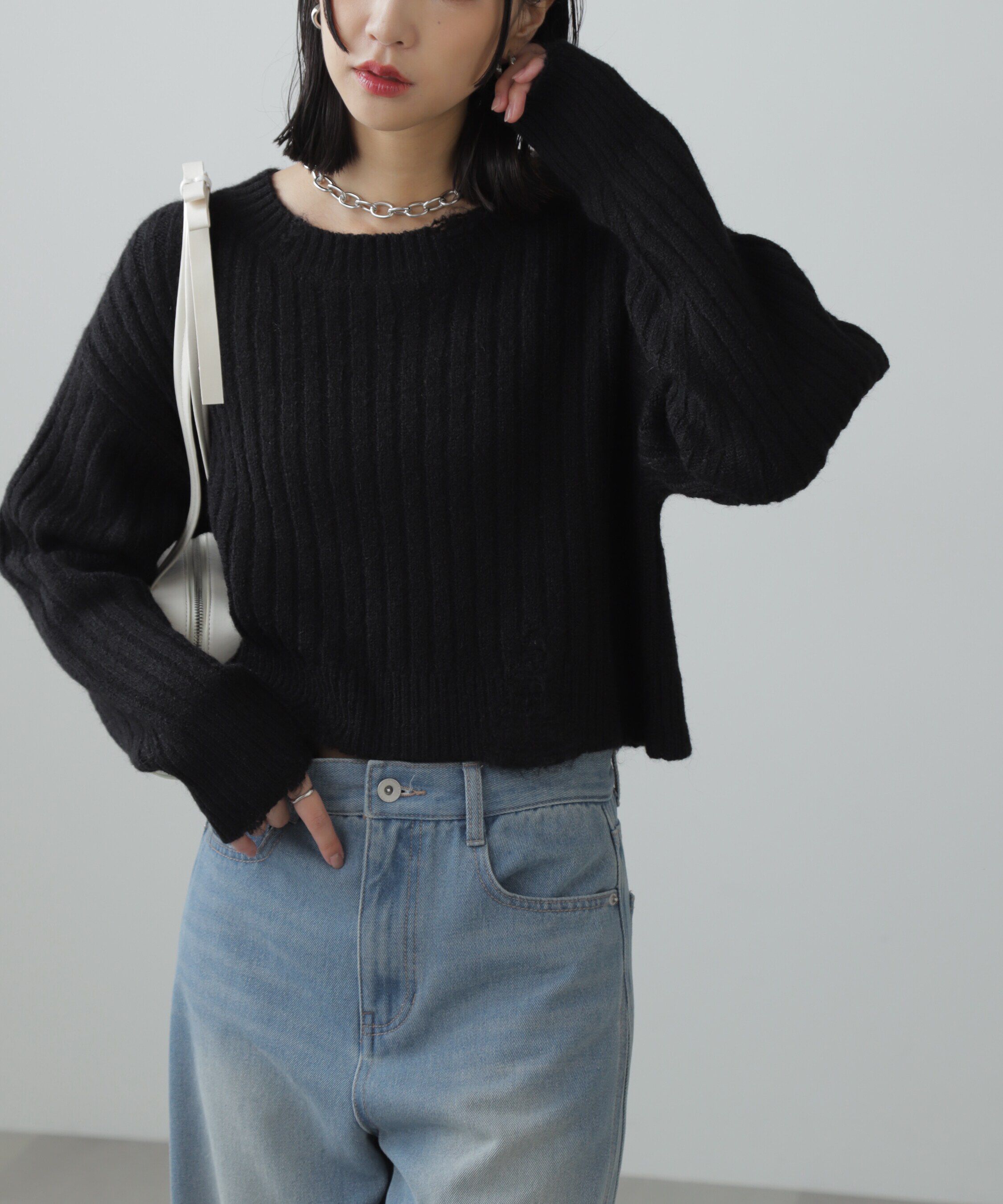  「クラッシュニット」|ニット・セーター|ブラック