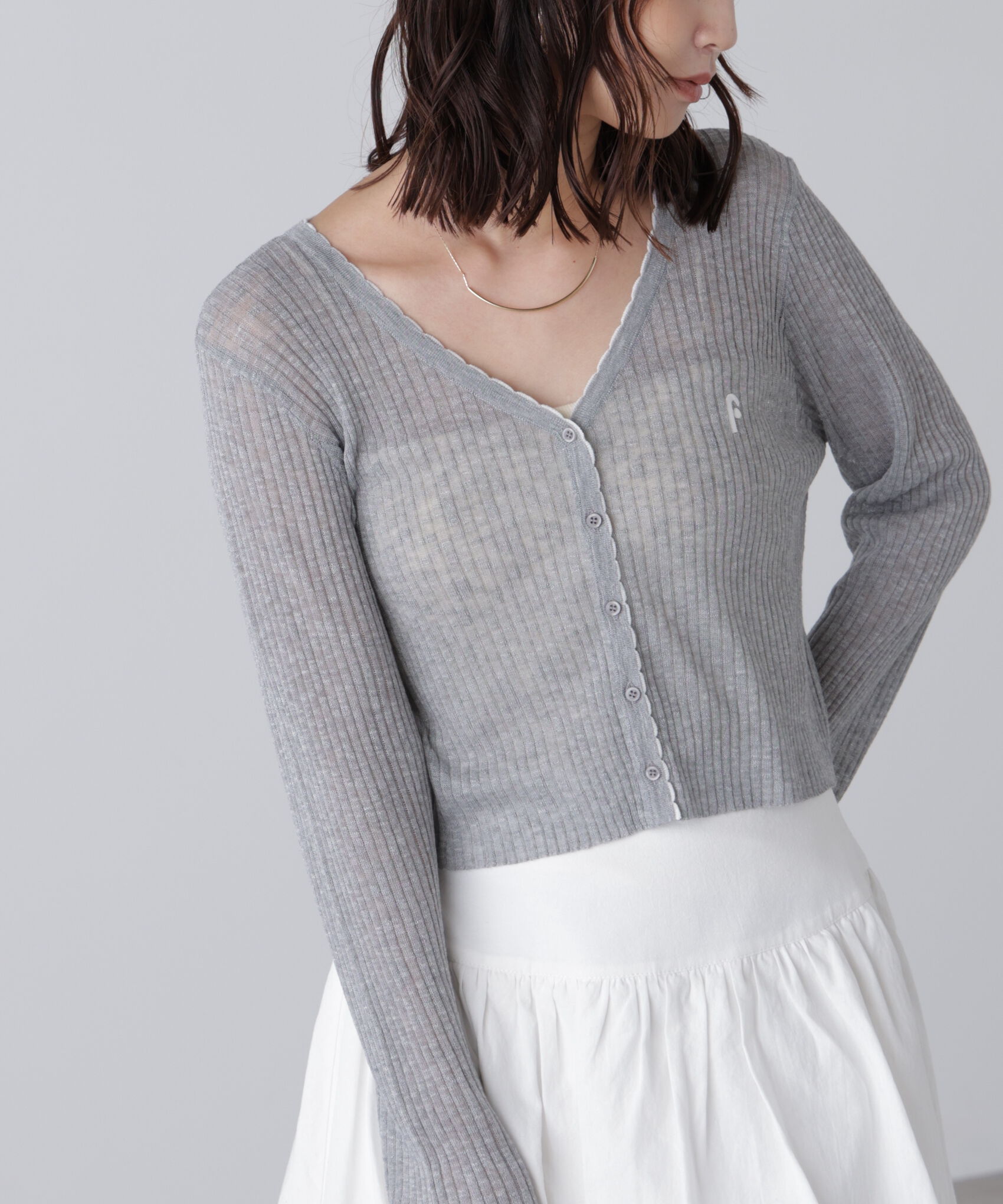  「配色ラインスカラップシアーリブカーディガン」|ニット・セーター|