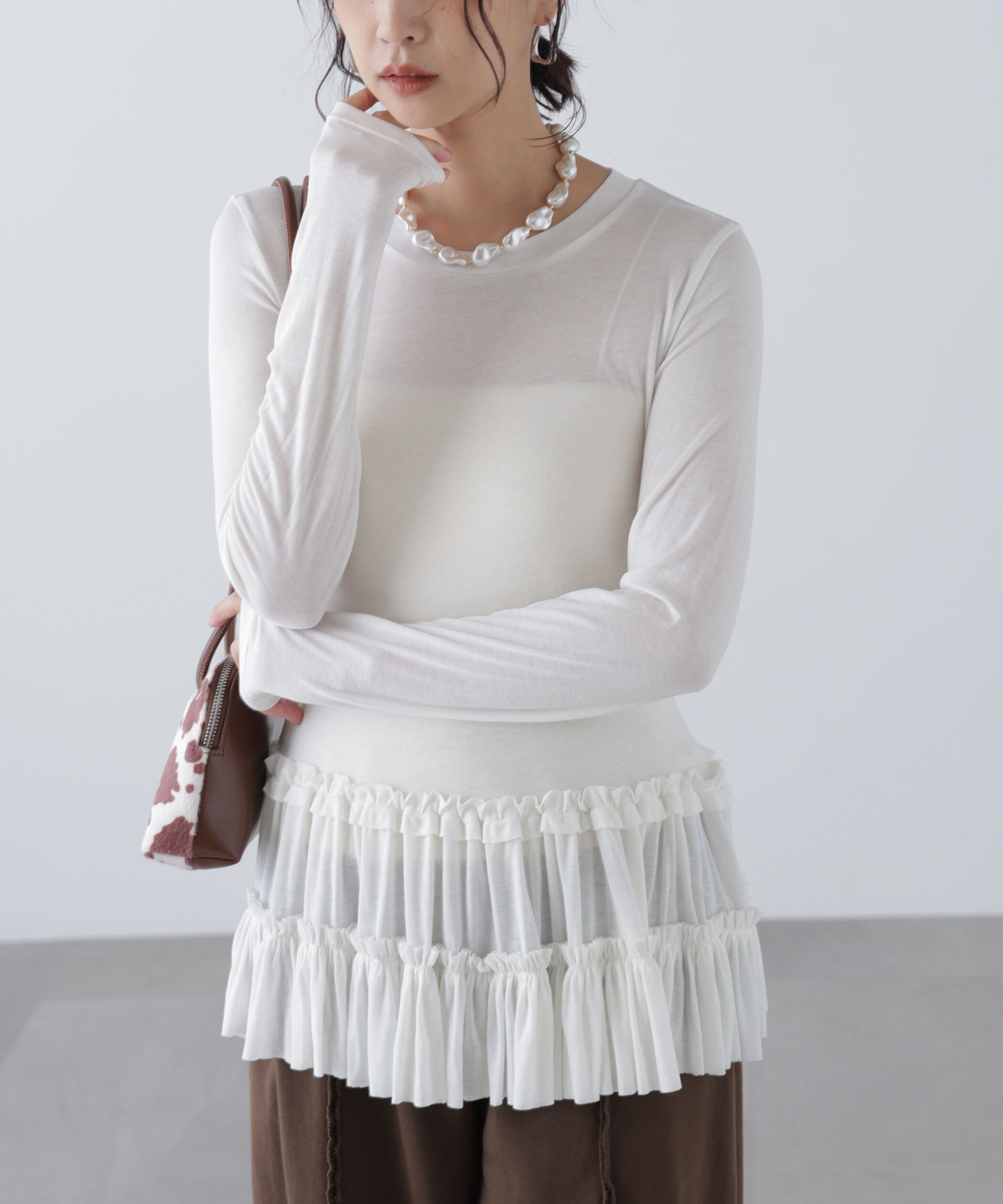  「長袖裾フリルカットソー」|Tシャツ・カットソー|