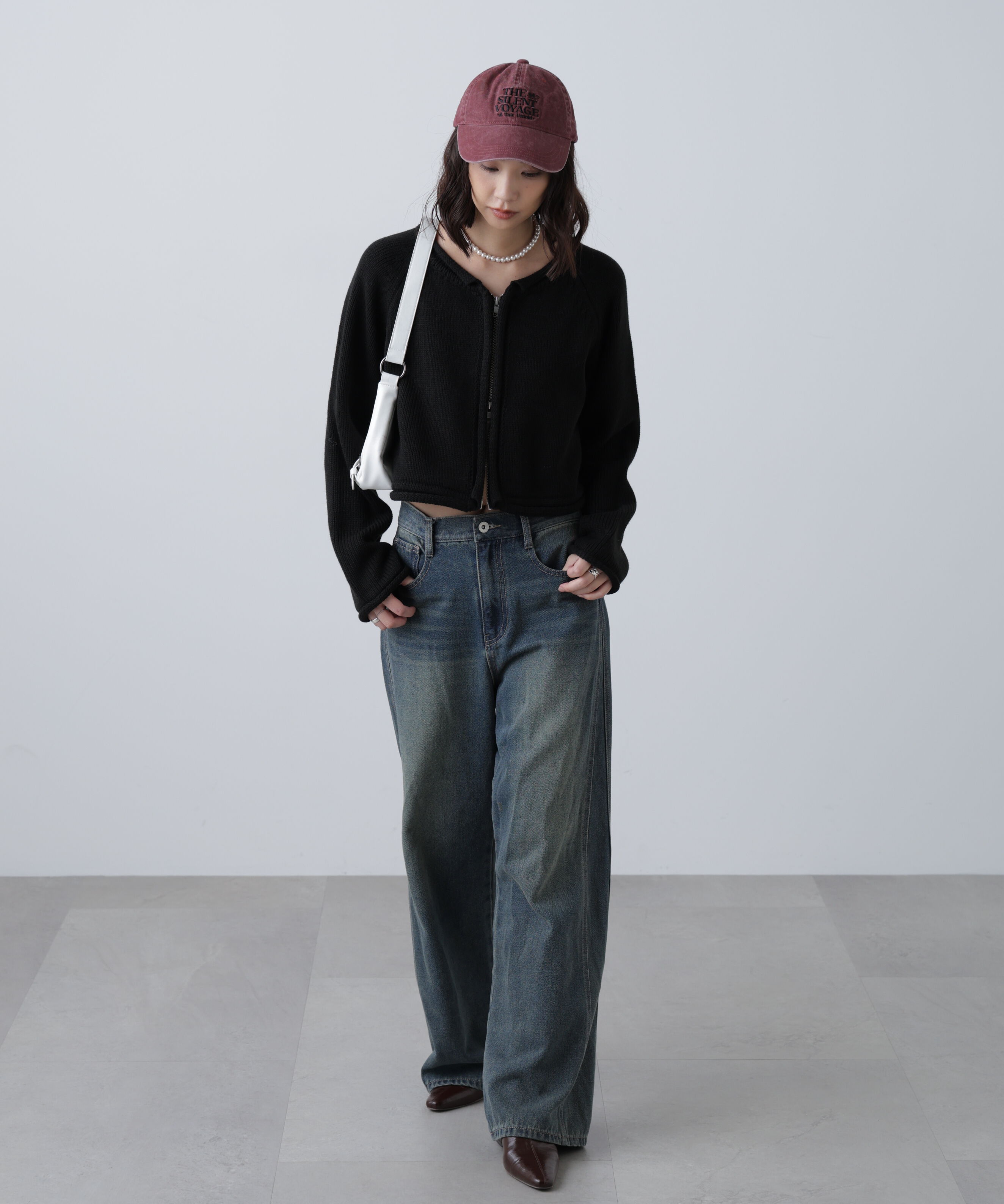  「ロールアップ短丈ジップカーディガン」|ニット・セーター|