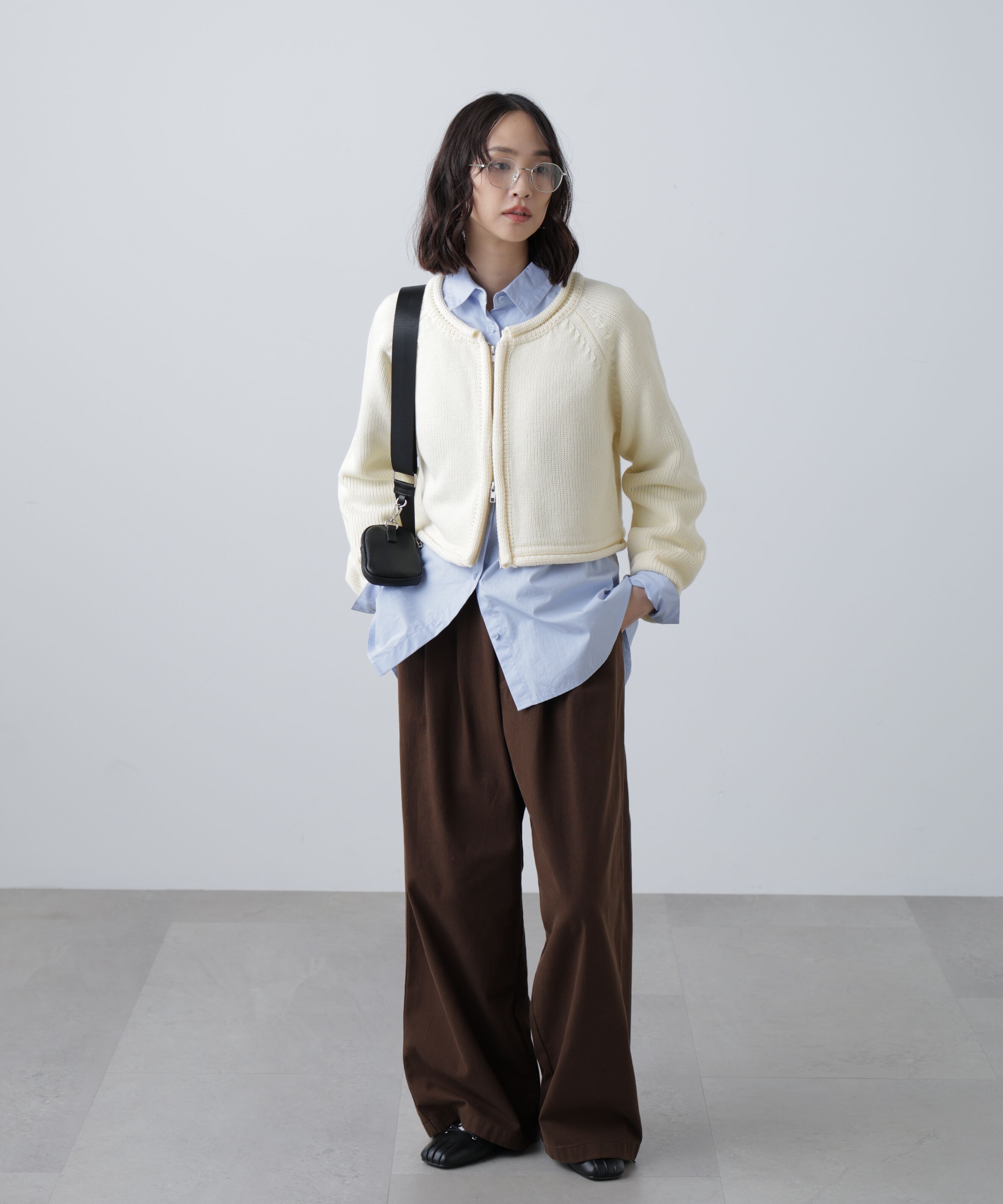  「ロールアップ短丈ジップカーディガン」|ニット・セーター|