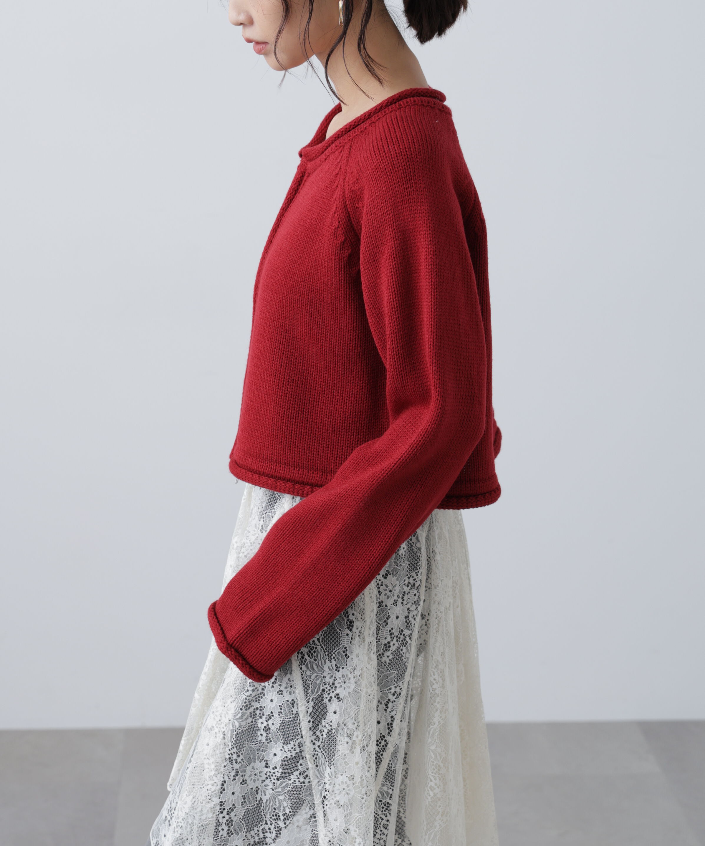  「ロールアップ短丈ジップカーディガン」|ニット・セーター|