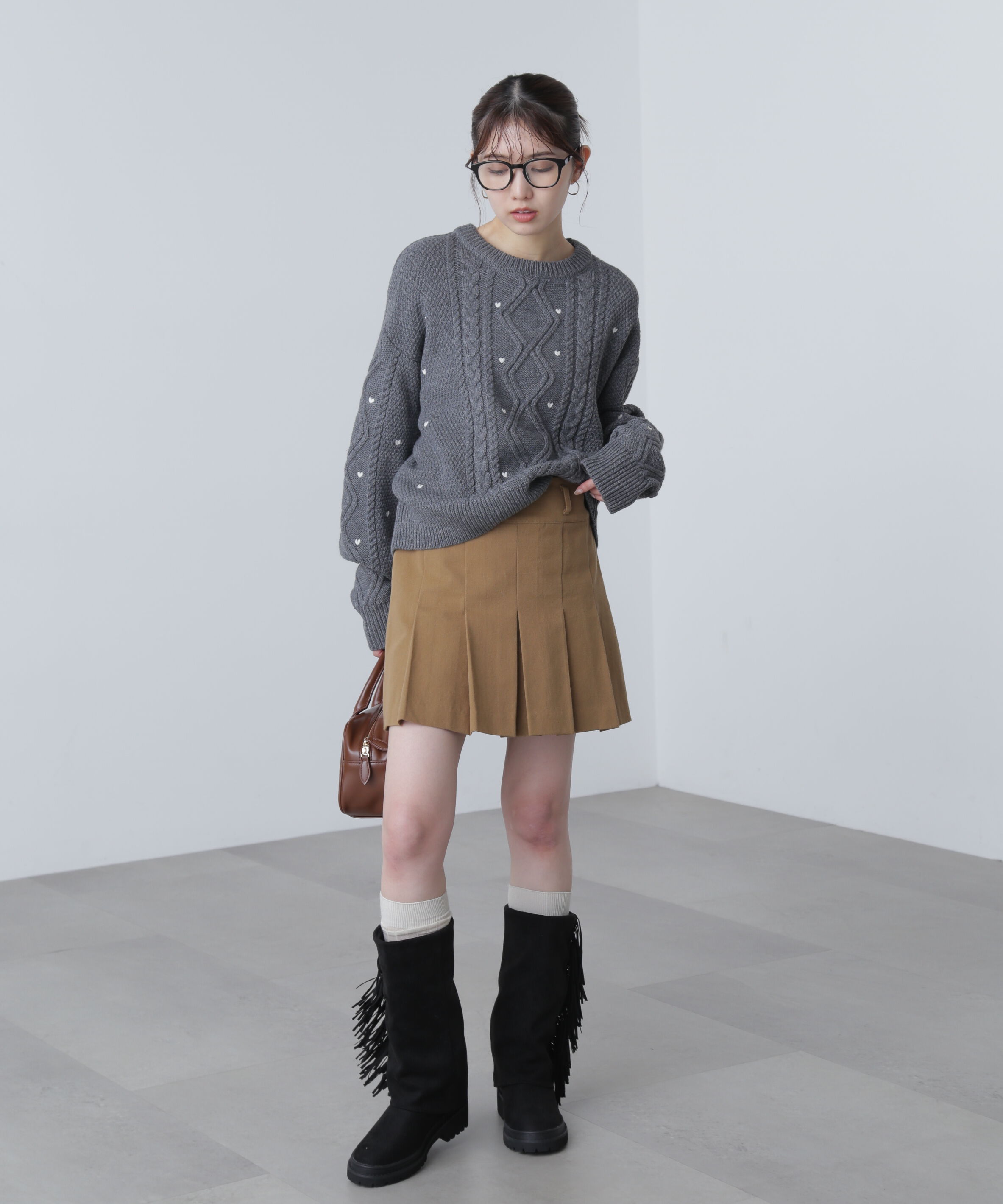  「ハート刺繍ケーブルニット」|ニット・セーター|