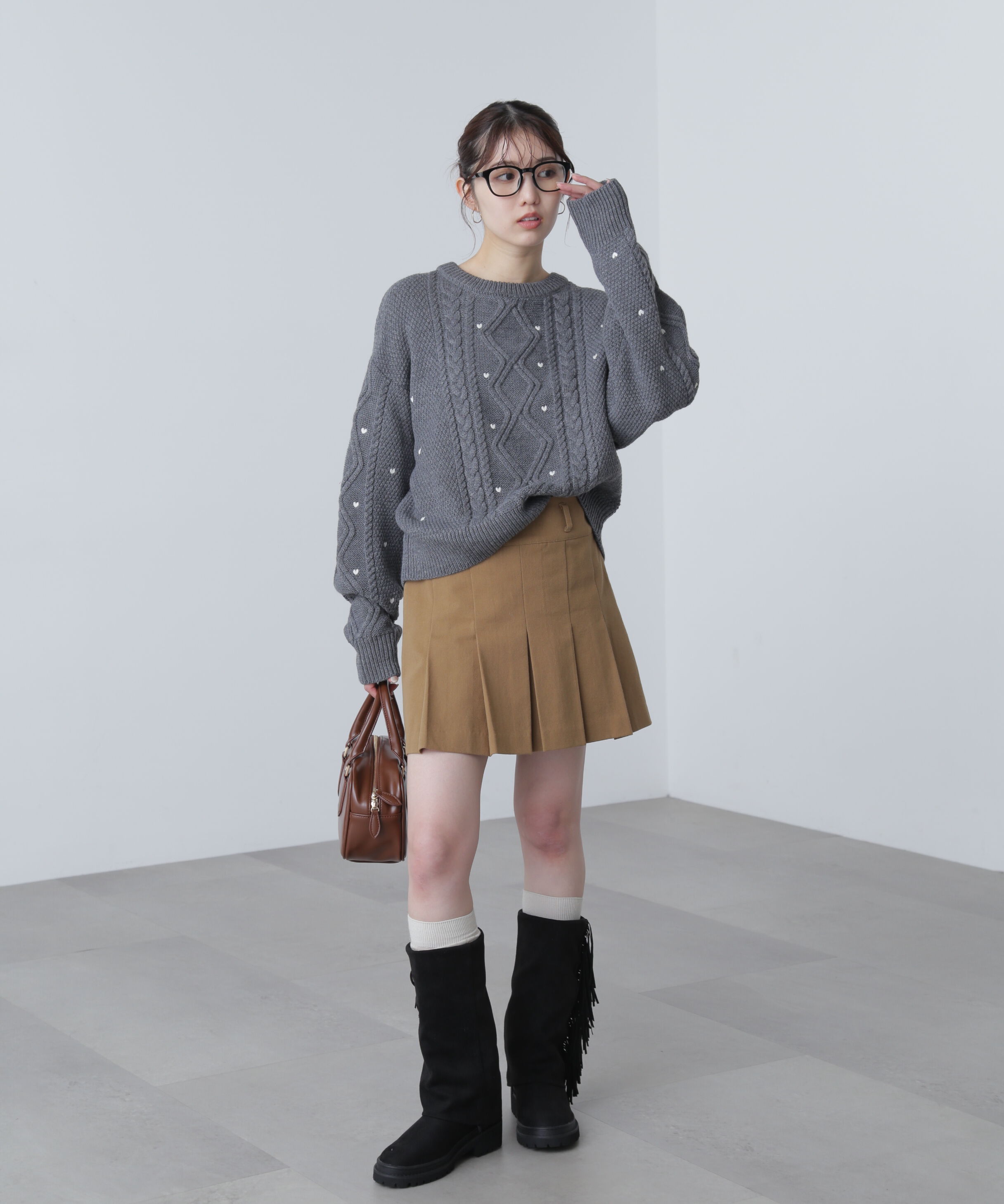  「ハート刺繍ケーブルニット」|ニット・セーター|