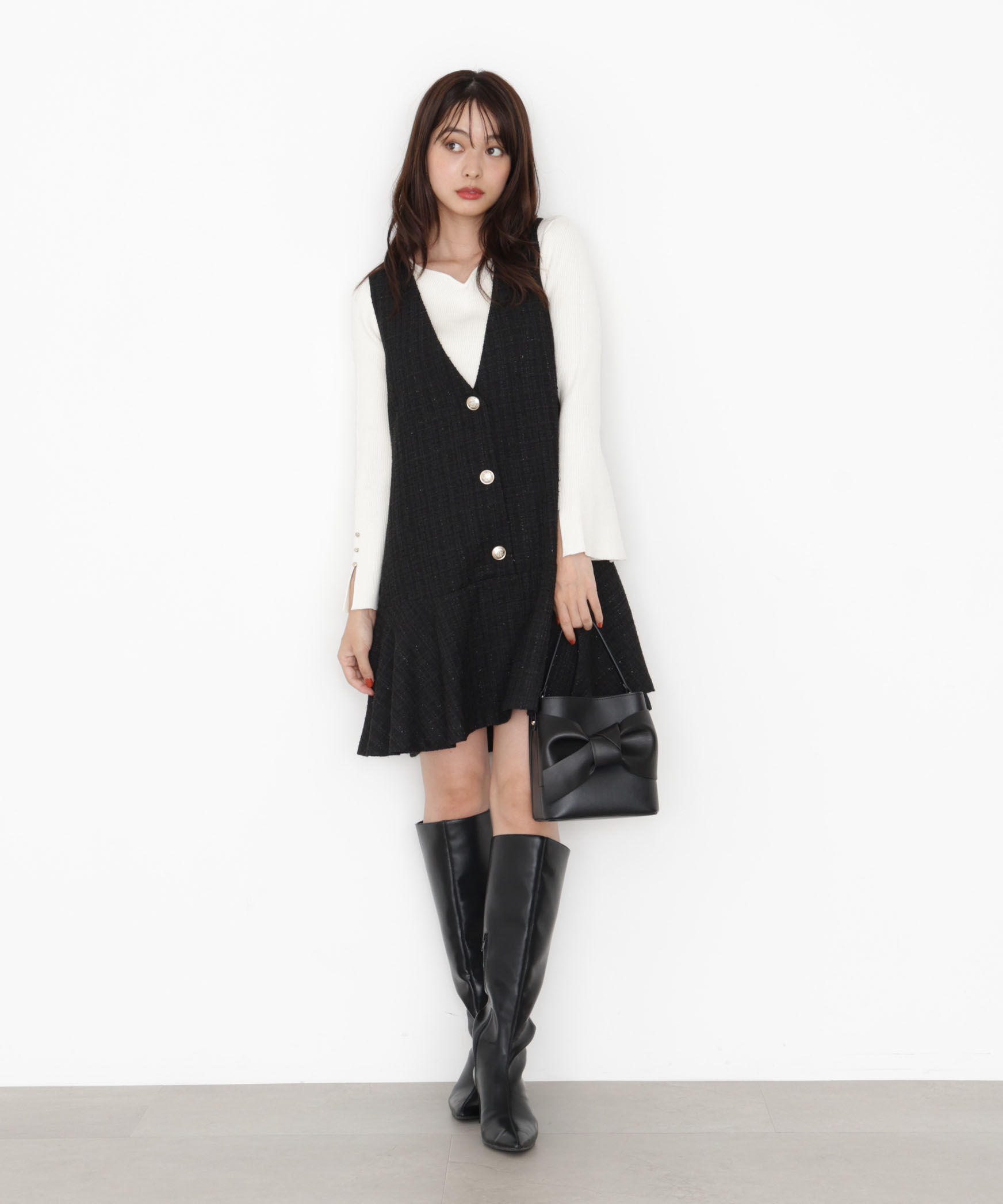 PROPORTION BODY DRESSING「ラメ釦ツイードミニジャンスカ 25AW」|ワンピース|