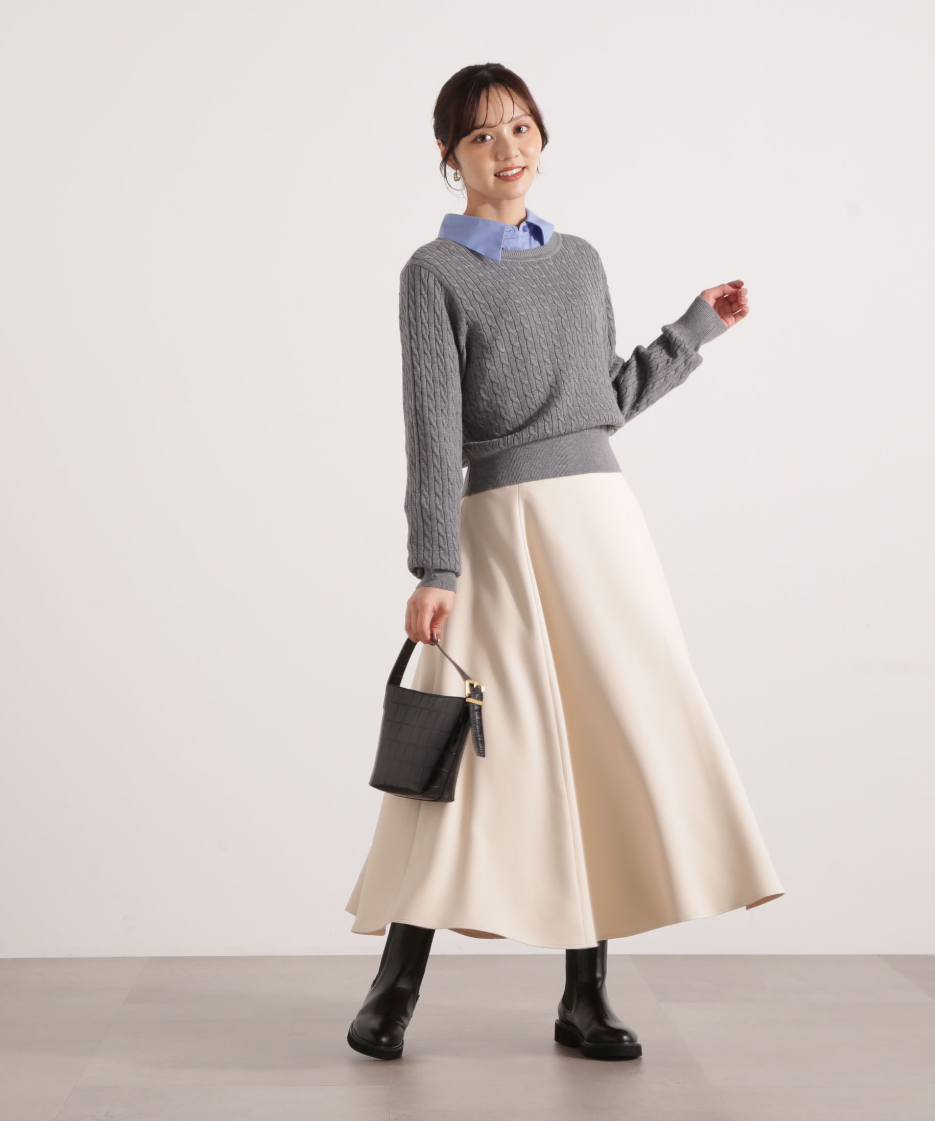 PROPORTION BODY DRESSING「＜ハンドウォッシャブル＞袖釦ミニケーブルニット」|ニット・セーター|